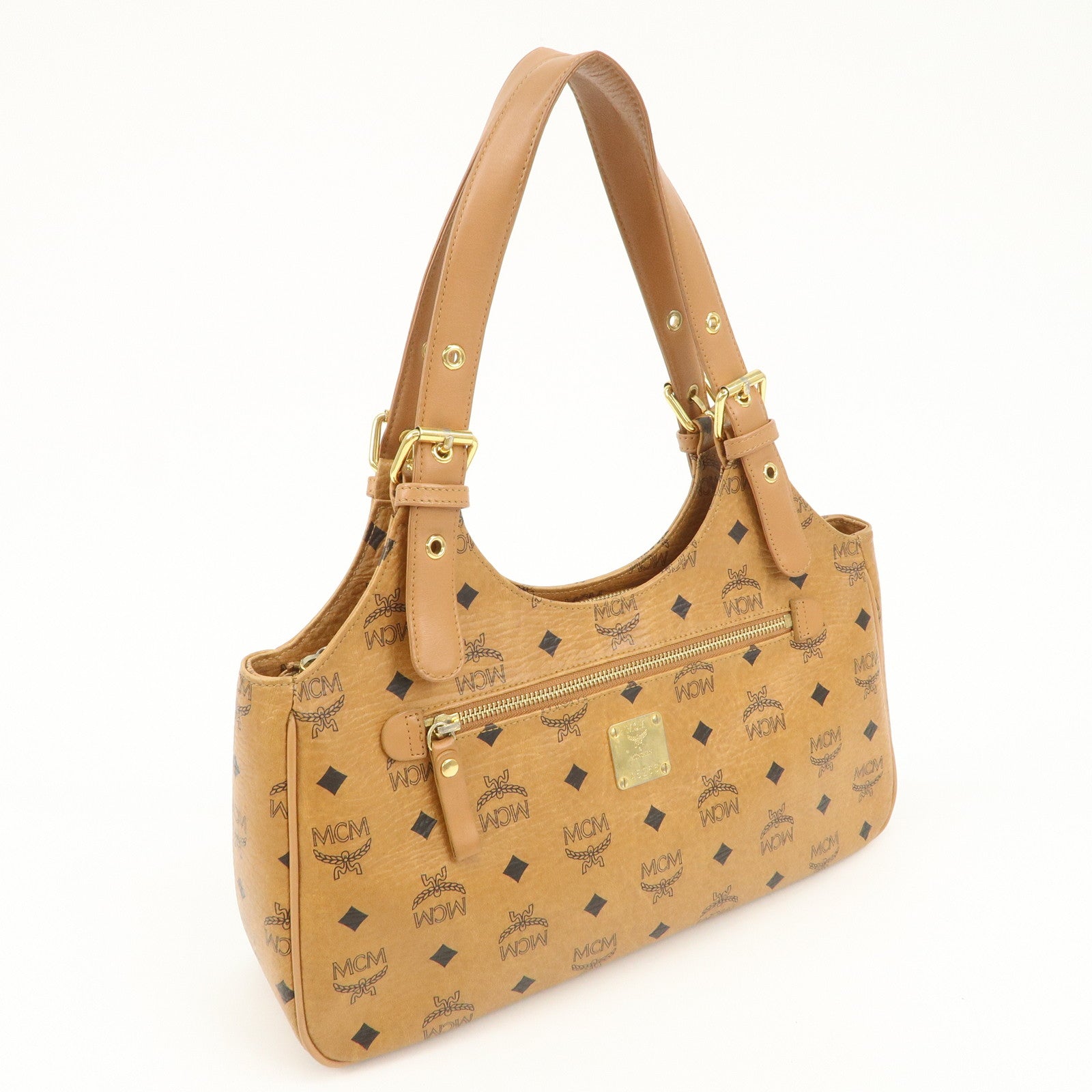 MCM Visetos Leather Hand Bag Shoulder Bag Brown Camel Brown