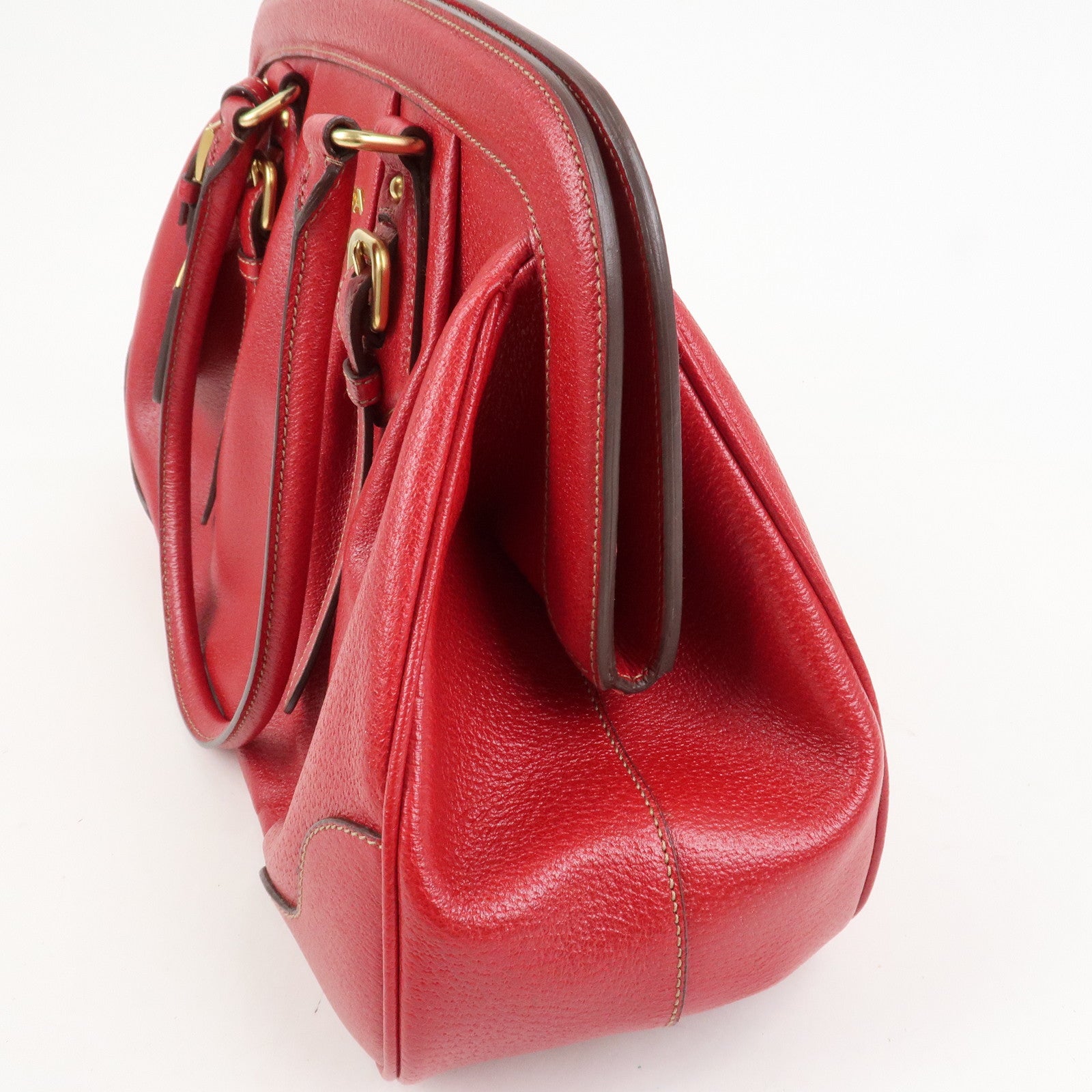 PRADA Logo Leather Hand Bag Shoulder Bag Red BR3508