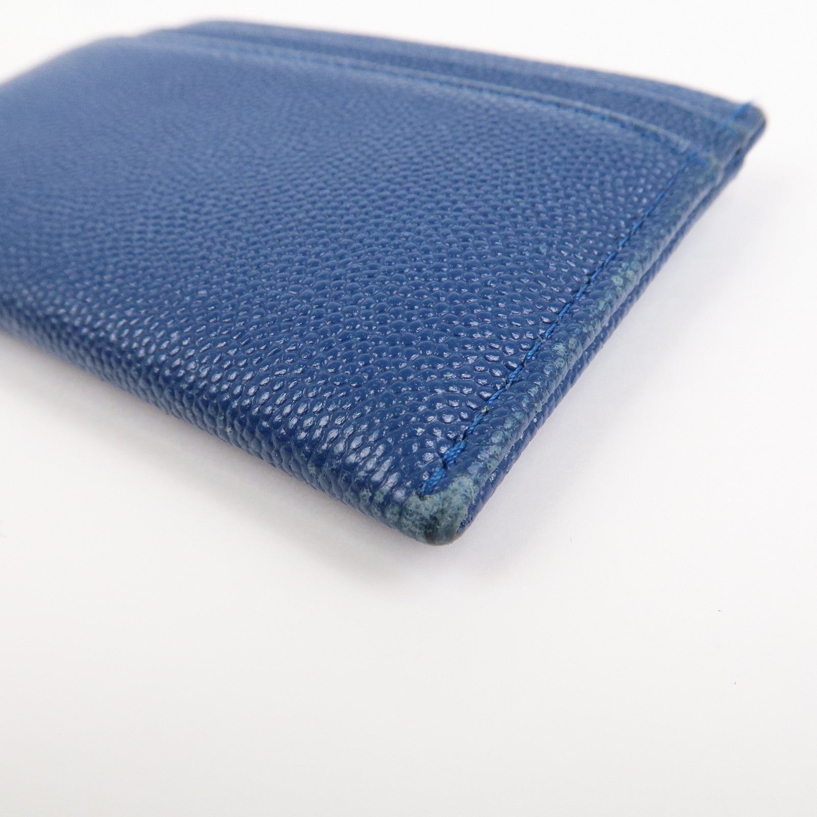 CHANEL Logo Caviarskin Leather Card Case Card Holder Blue