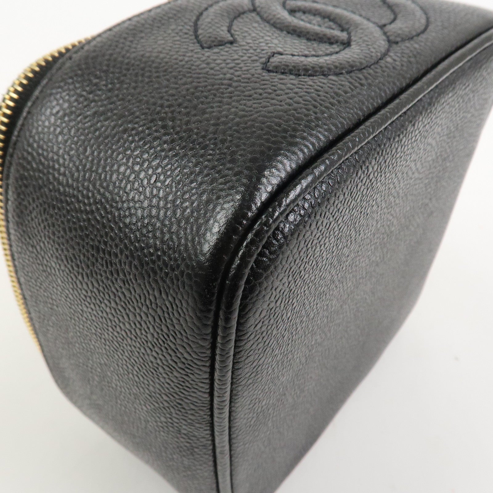 CHANEL Caviarskin COCO Mark Vanity Bag Hand Bag Black A01997