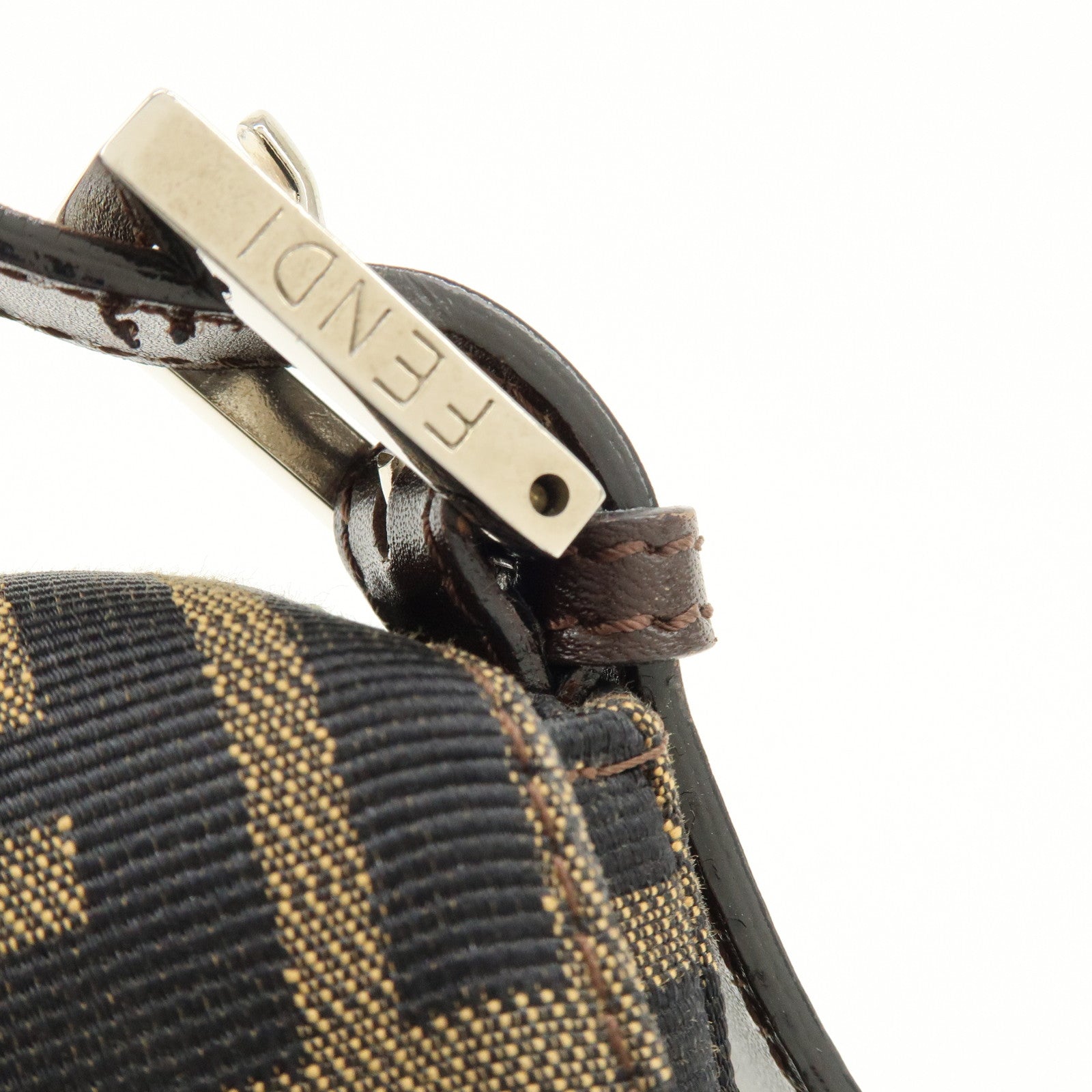 FENDI Mamma Baguette Zucca Canvas Leather Shoulder Bag Brown 8BR000