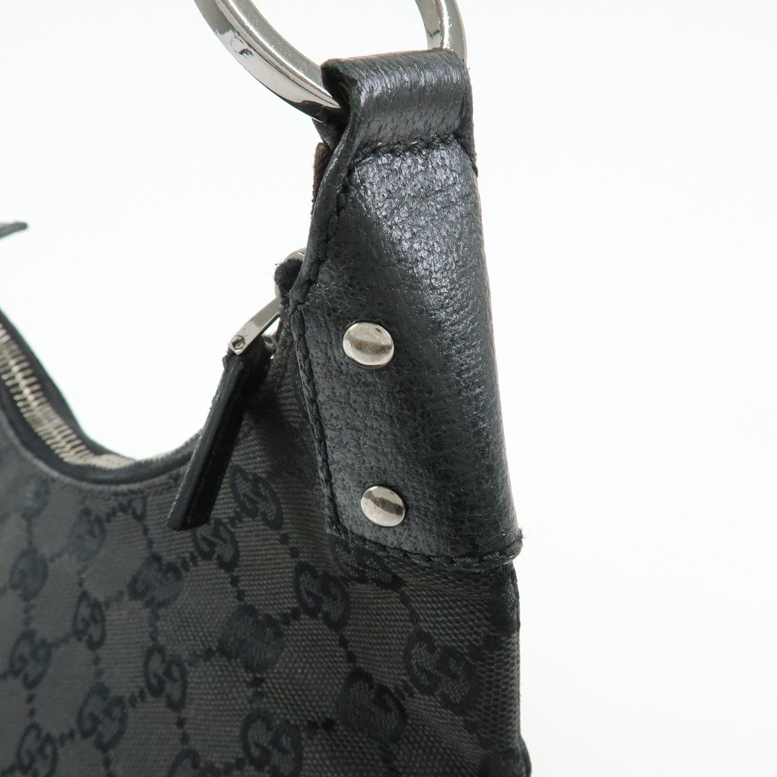 GUCCI GG Canvas Leather Shoulder Bag Hand Bag Black 115003