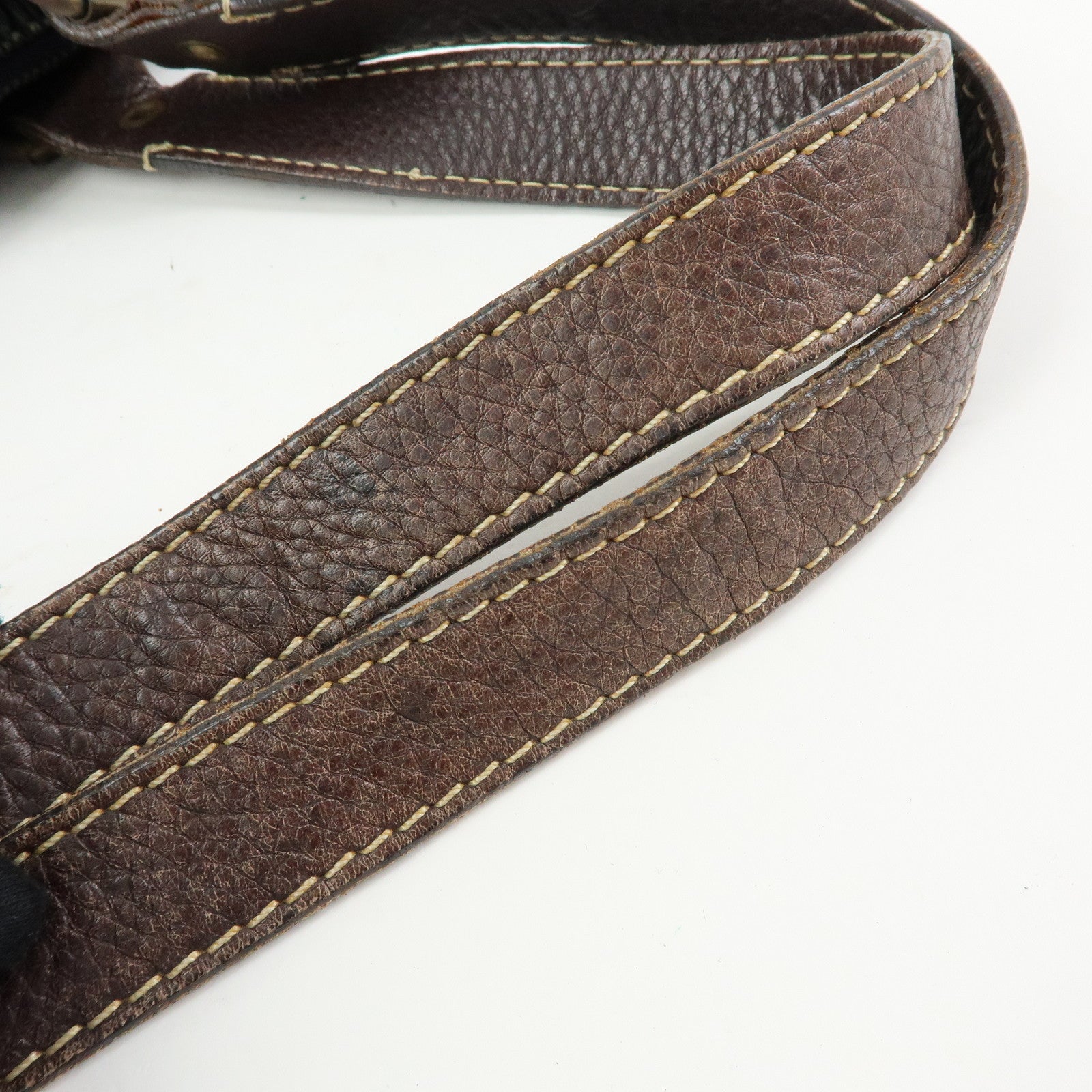 MIU MIU Denim Leather Shoulder Bag Hand Bag Indigo Blue Brown
