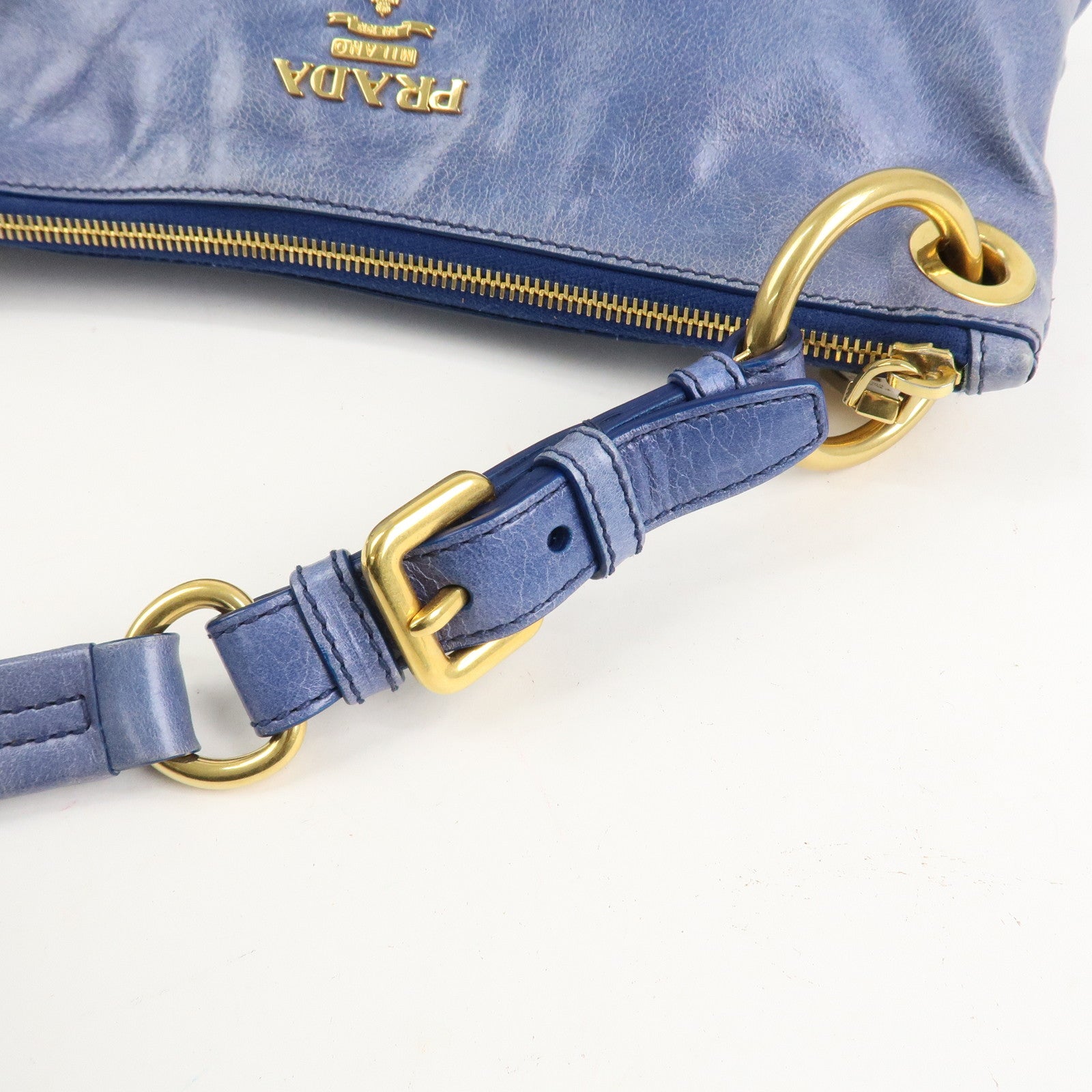 PRADA Leather Shoulder Bag Hand Bag Blue BR4984 Used