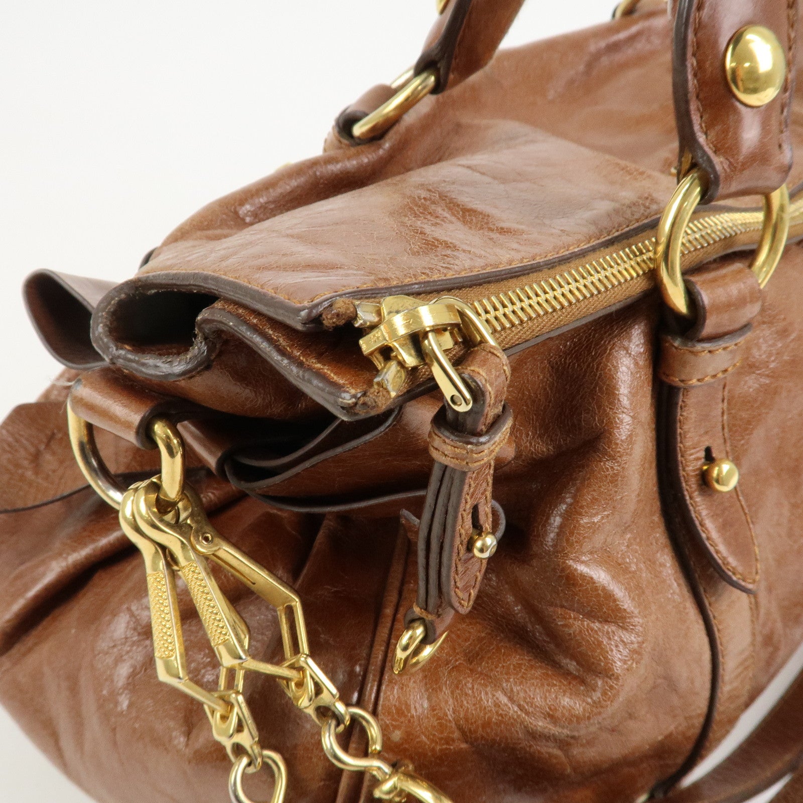 MIU MIU Leather 2Way Ribbon Shoulder Bag Hand Bag Brown RT0365