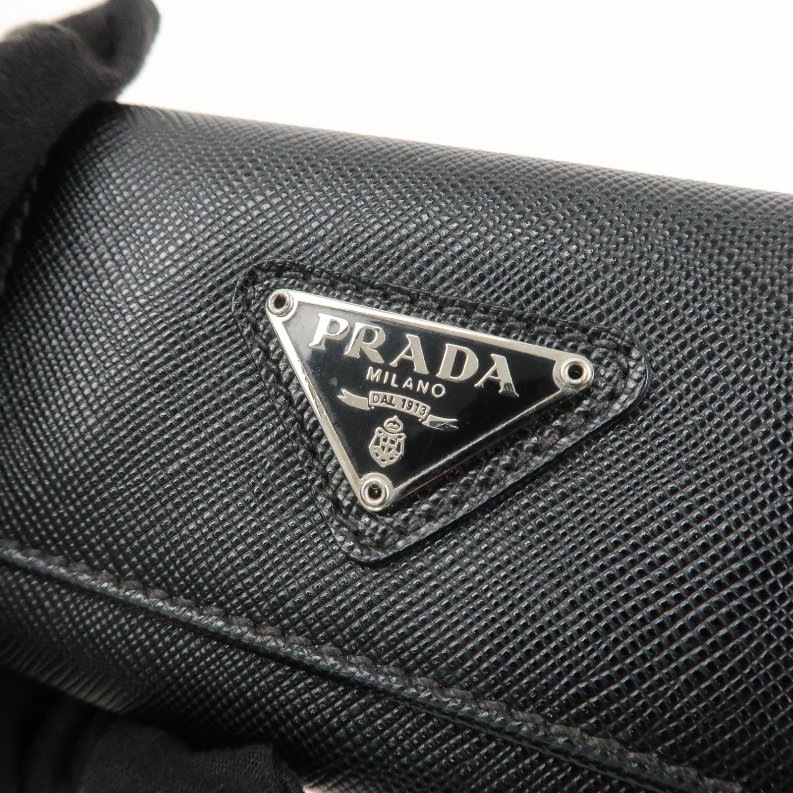 PRADA Triangle Logo Saffiano Leather Key Case Black 1M0222 Used