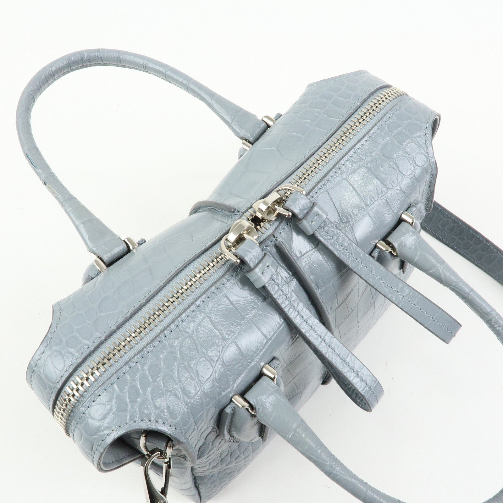 TOD'S D Styling Embossed Leather 2Way Hand Shoulder Bag Light Gray