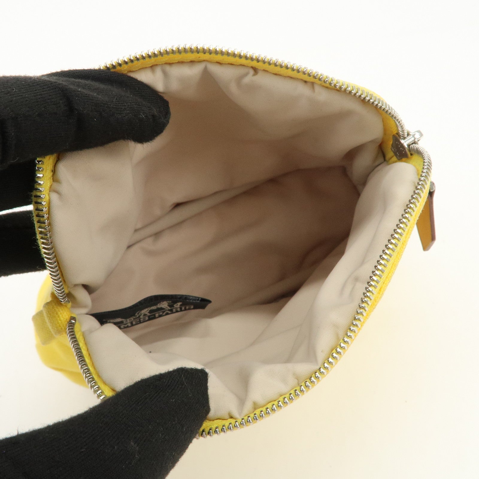 HERMES Canvas Leather Bolide Set of 3 Pouch Yellow Pink Gray