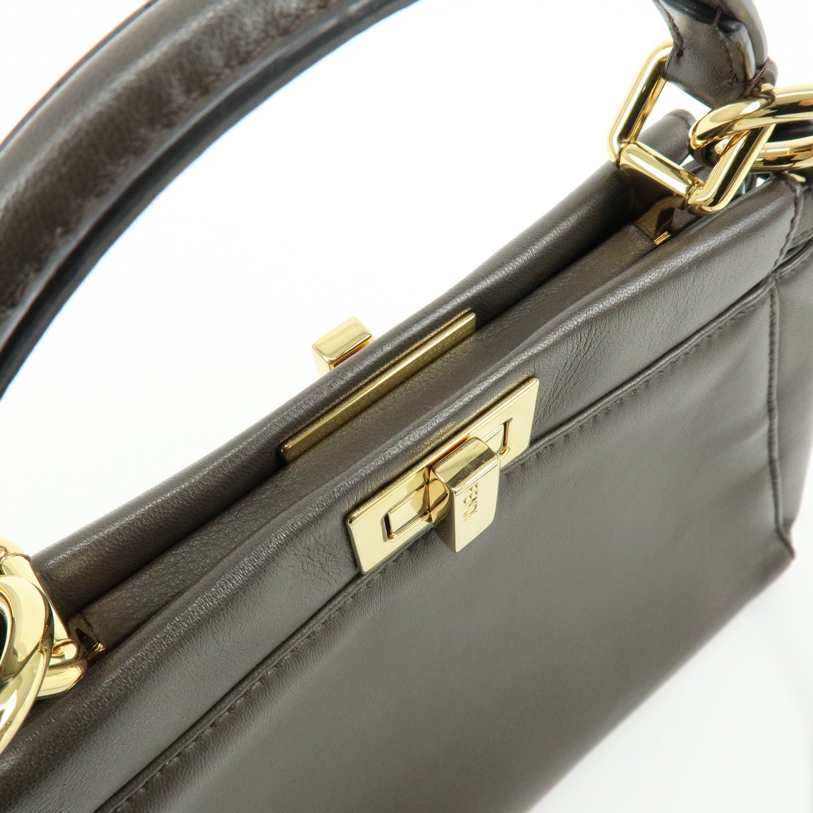 FENDI Mini Peekaboo Leather 2Way Bag Shoulder Bag Greige 8BN244