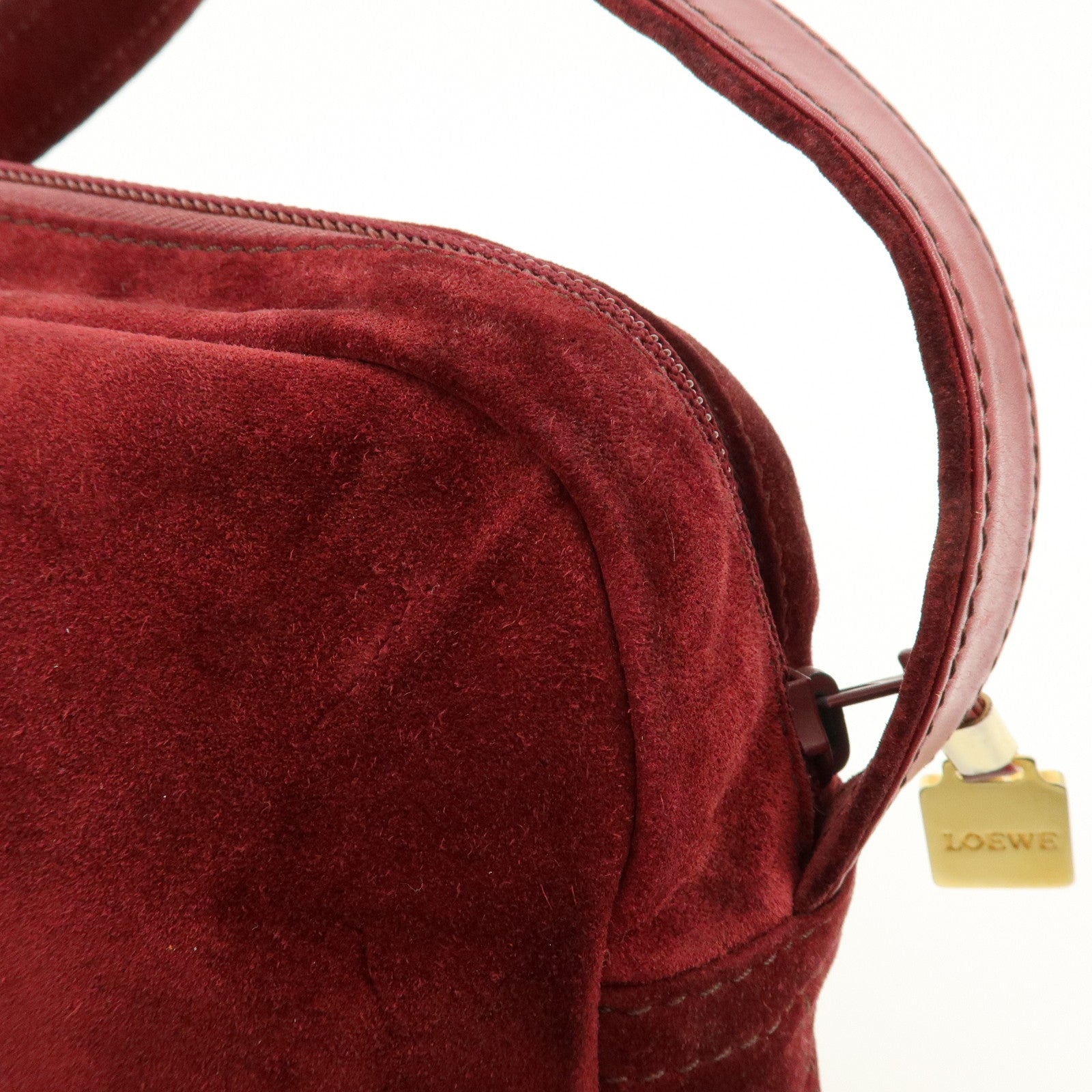 LOEWE Anagram Suede Shoulder Bag Crossbody Bag Bordeaux