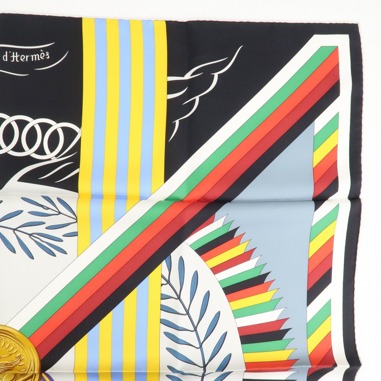 HERMES Carre 90 Silk 100% Scarf LES JEUX D'HERMES Black Used