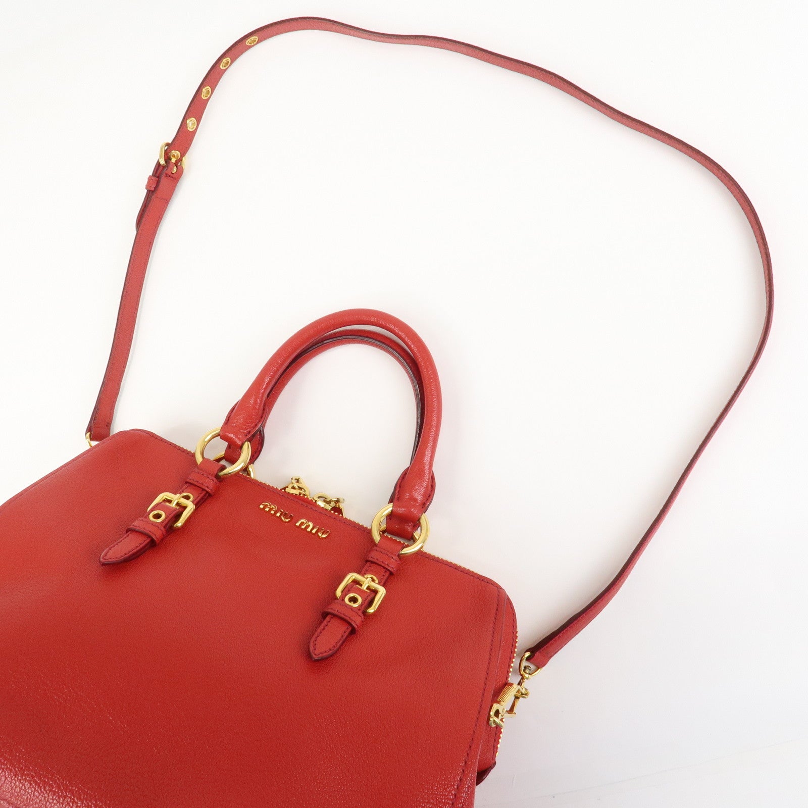 MIU MIU Logo Leather 2Way Bag Hand Bag Shoulder Bag Red RL0060