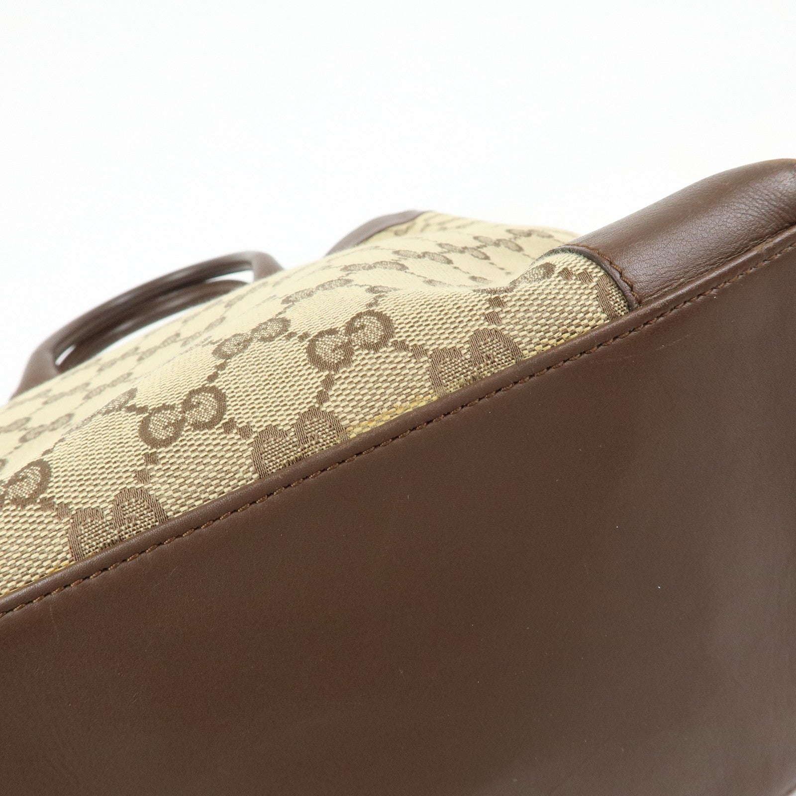GUCCI GG Canvas Leather Tote Bag Hand Bag Beige Brown 002・1121
