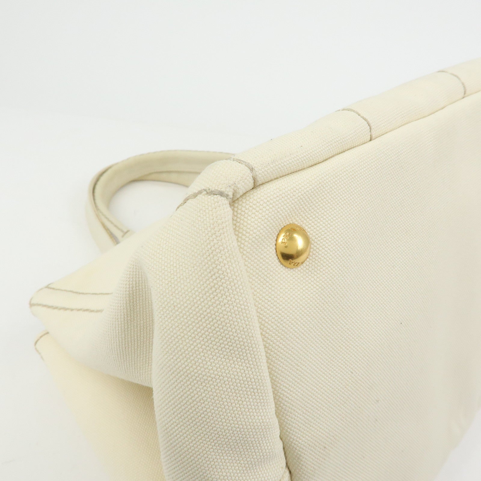 PRADA Canapa Canvas 2Way Bag Tote Bag Hand Bag White BN1877