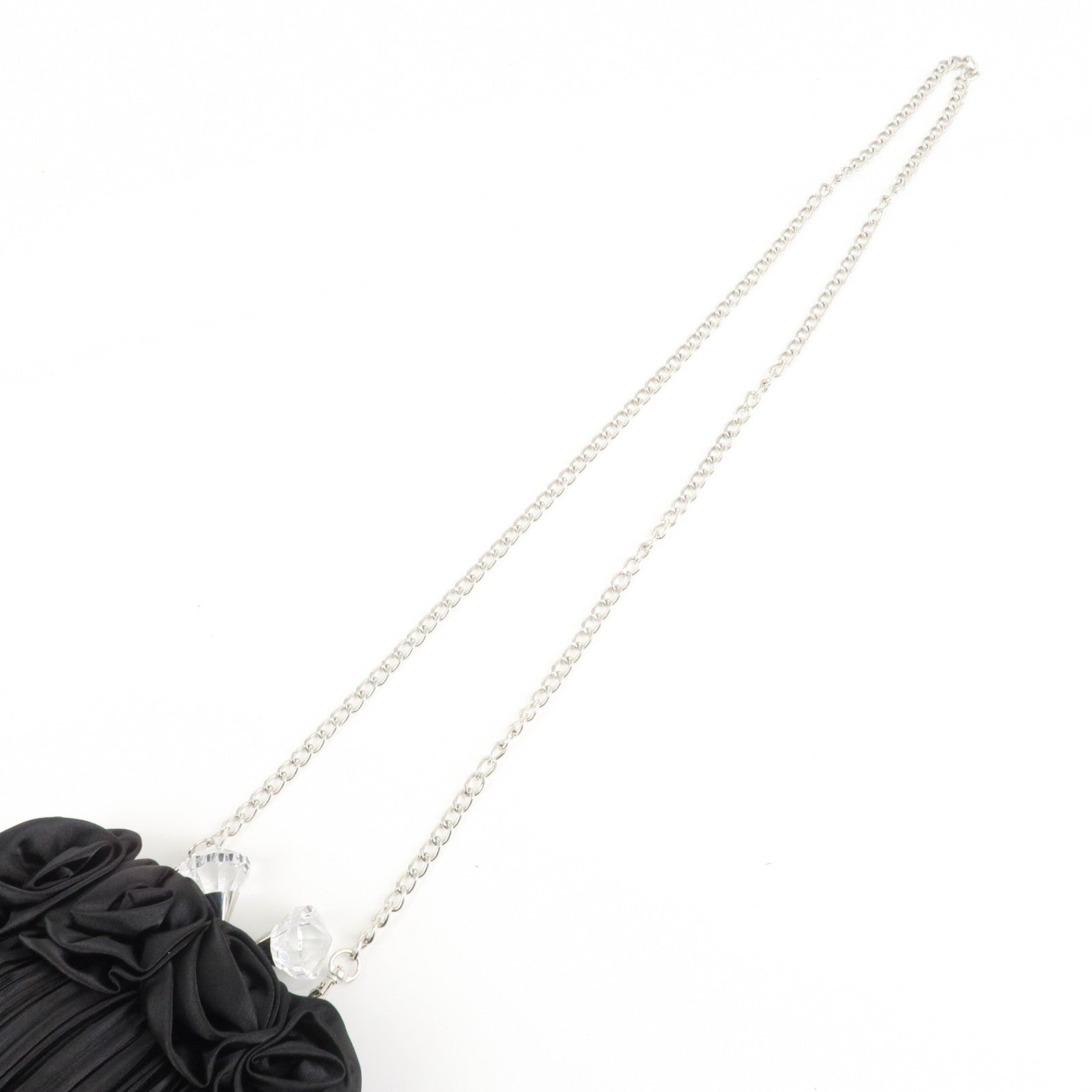 VALENTINO Nylon Chain Shoulder Bag Black Crystal Kiss Lock Used
