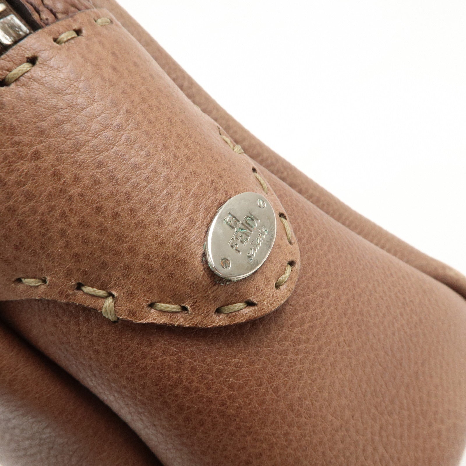 FENDI Selleria Leather Canvas Hand Bag Shoulder Bag Brown 8BL093