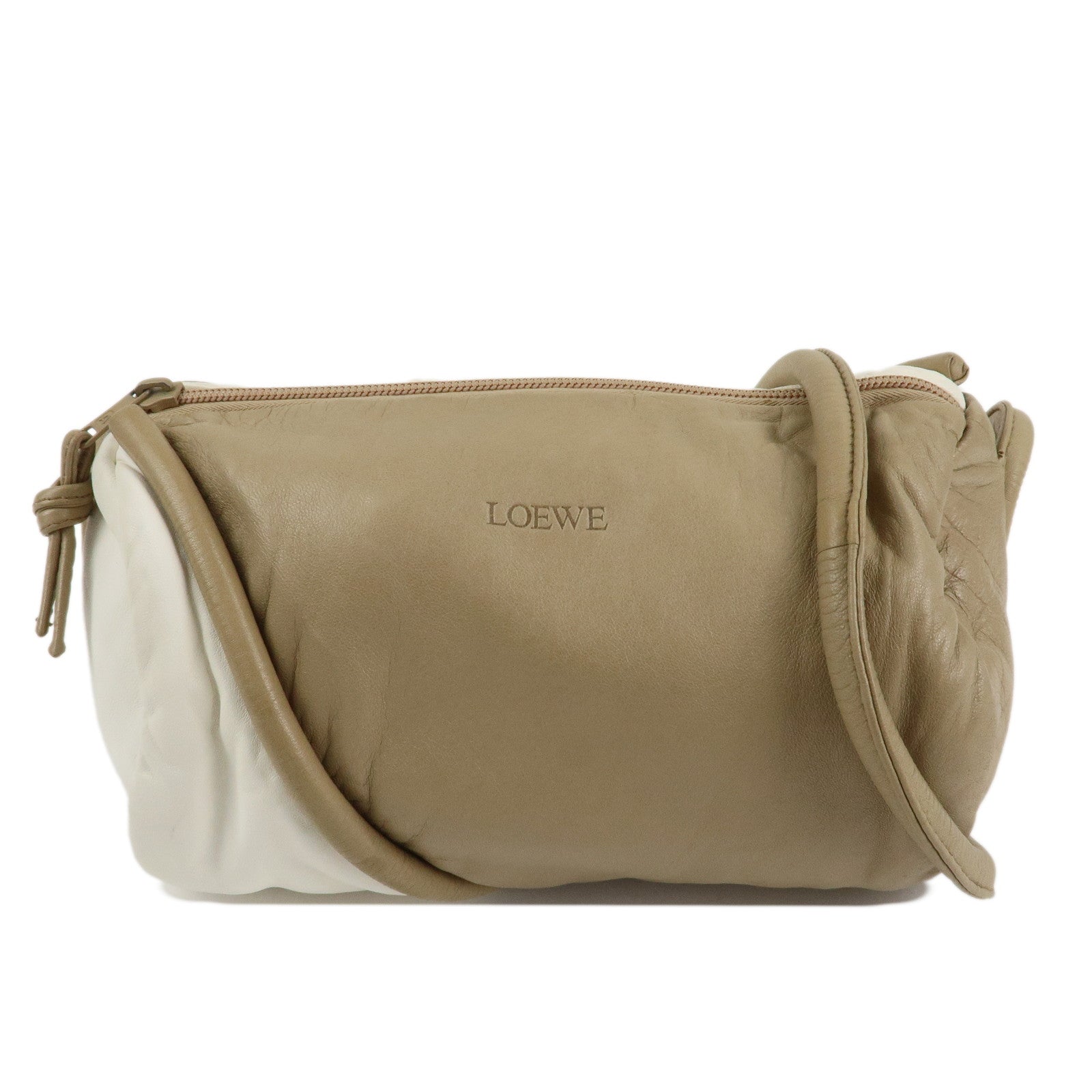 LOEWE Leather Shoulder Bag Crossbody Bag Beige White Used