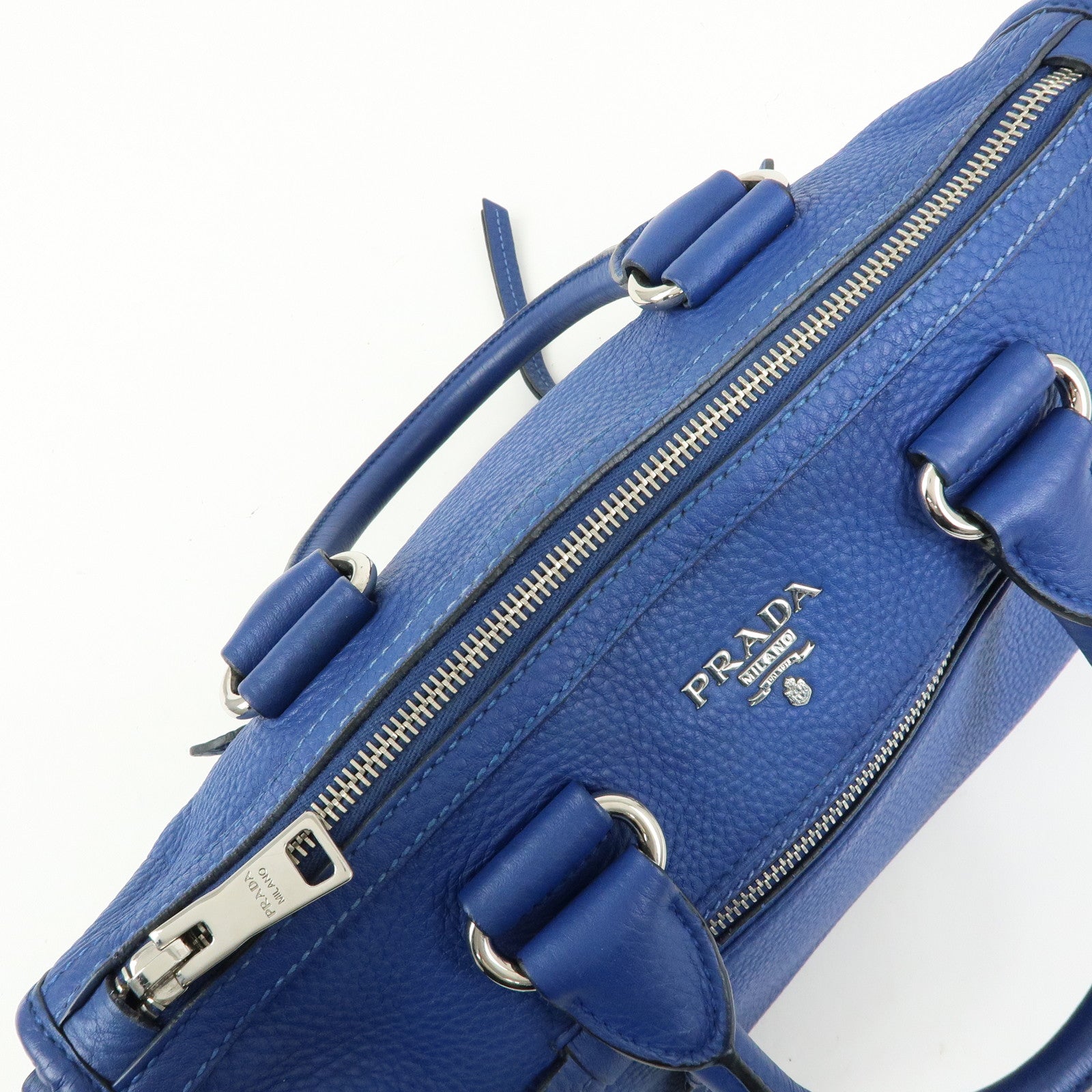 PRADA Leather 2Way Bag Hand Bag Shoulder Bag Blue BL0805