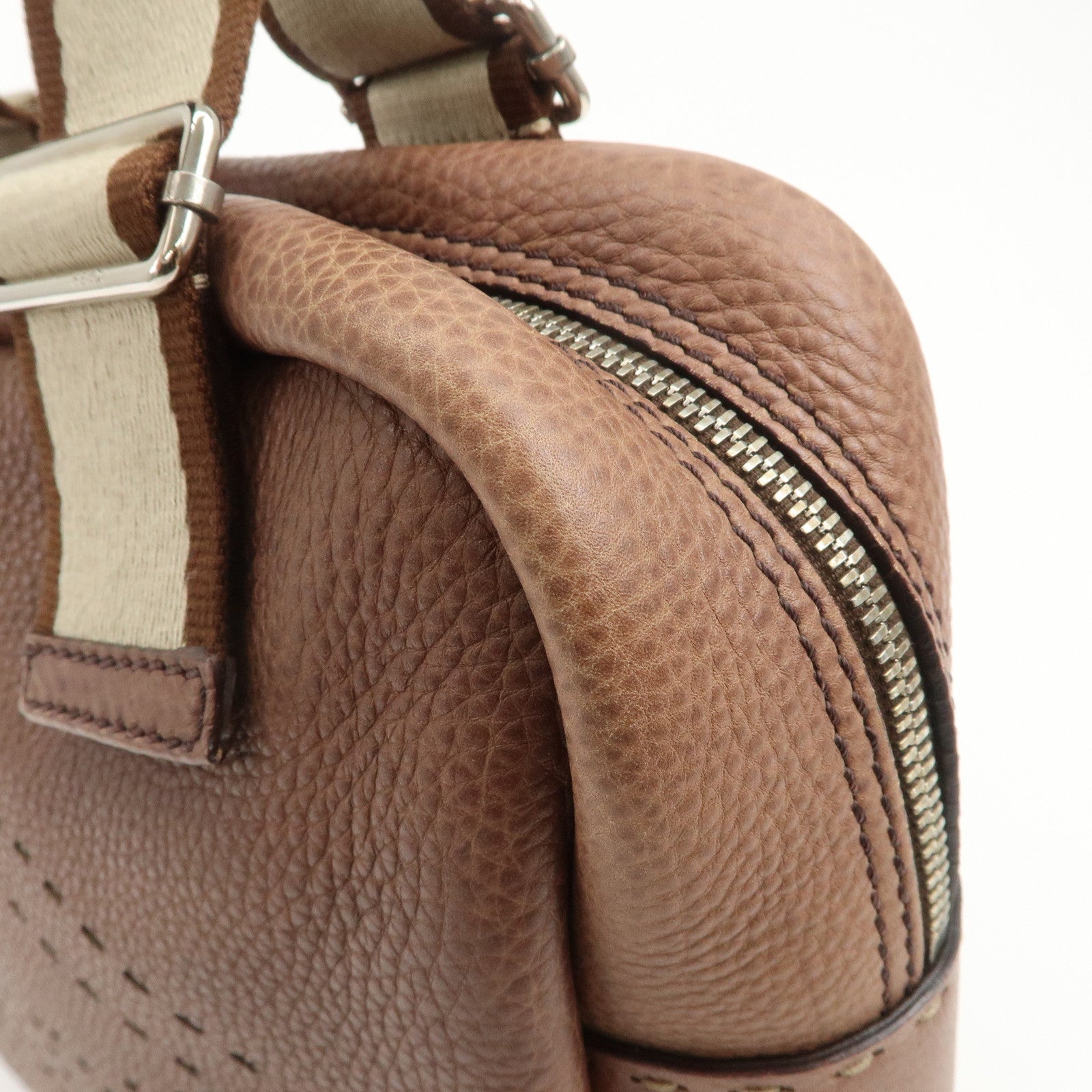 FENDI Selleria Leather Canvas Hand Bag Shoulder Bag Brown 8BL093
