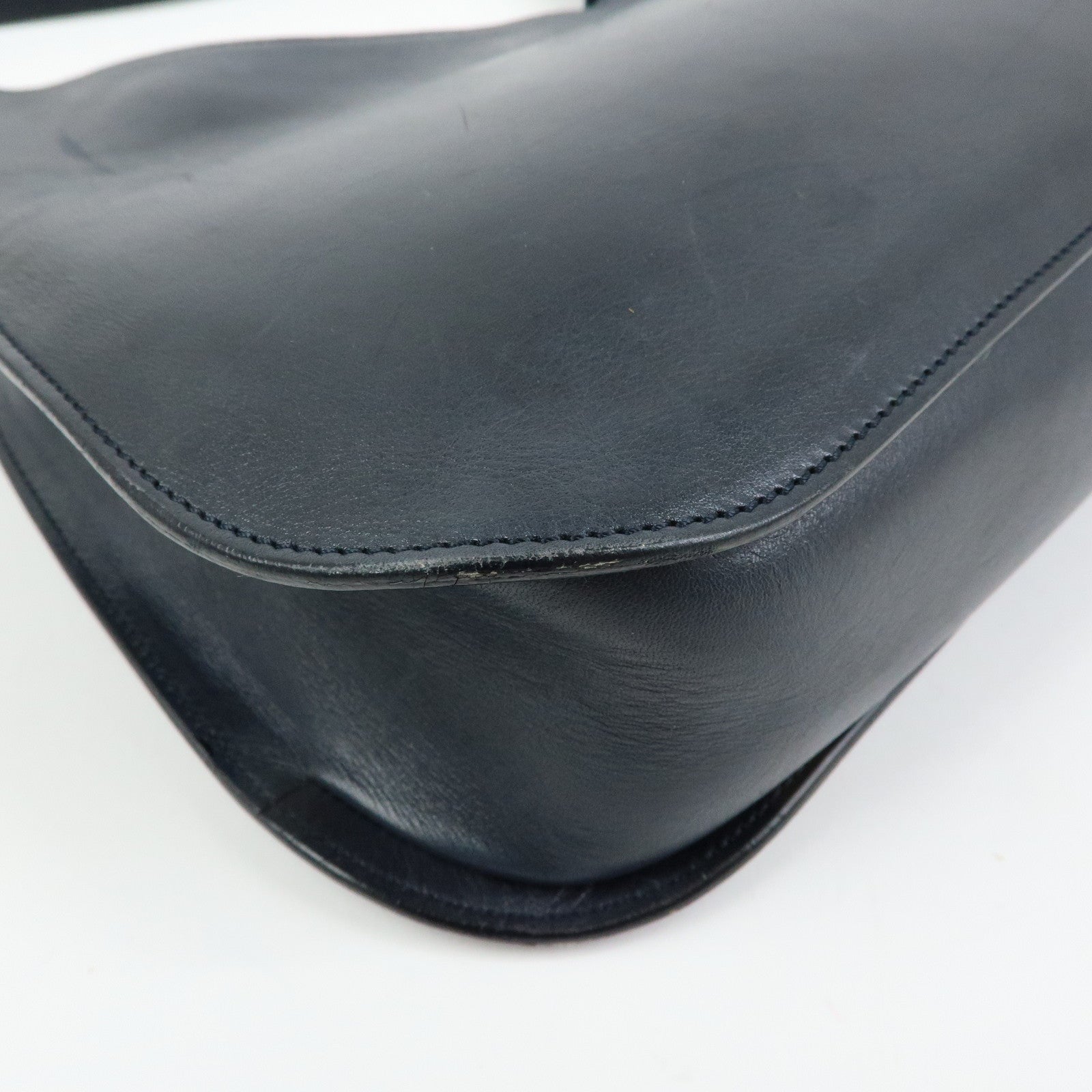 GUCCI Logo Leather Shoulder Bag Hand Bag Navy 001・3767