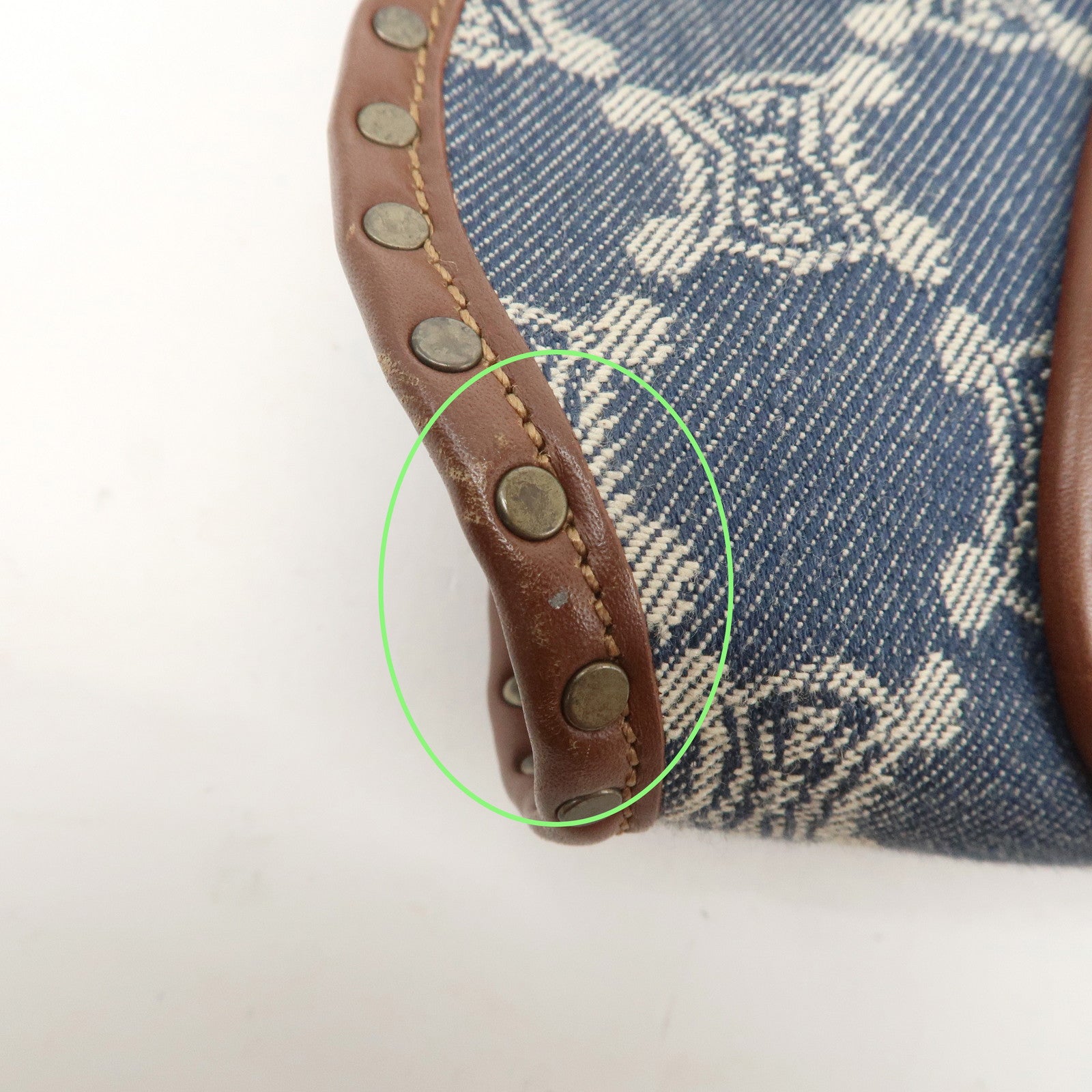 CELINE Macadam Canvas Leather Shoulder Bag Hand Bag Navy Brown