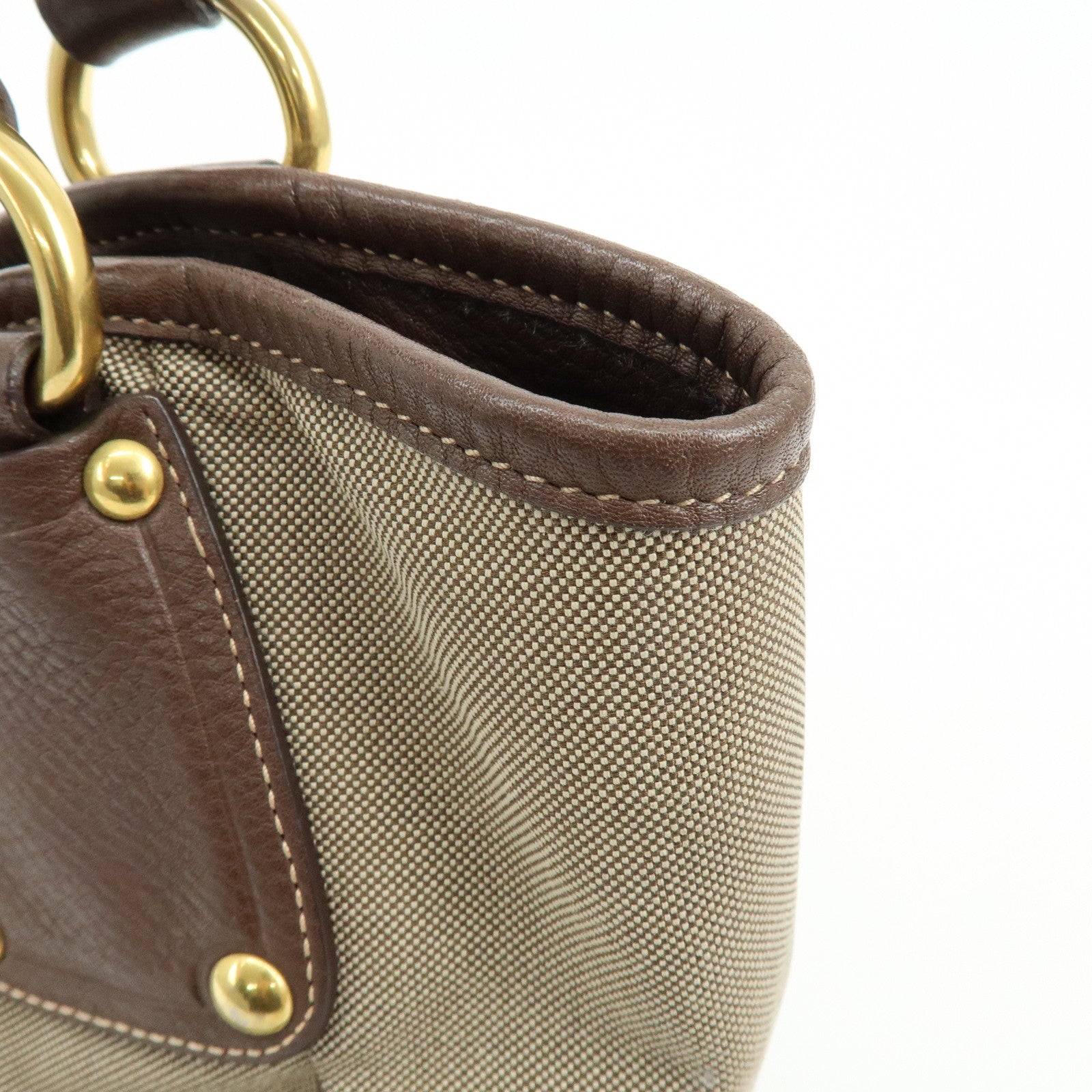 PRADA Logo Jacquard Leather Tote Bag Hand Bag Beige Brown