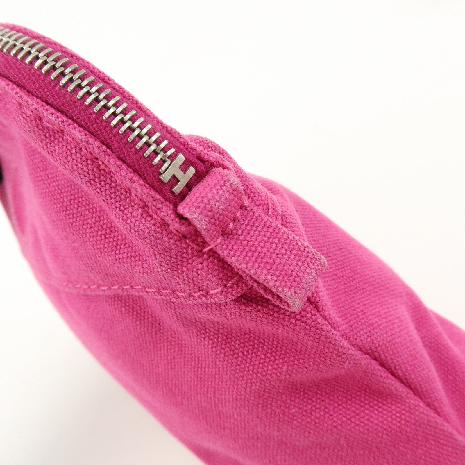 HERMES Logo Cotton Leather Bolide Pouch Mini Cosmetic Pouch Pink