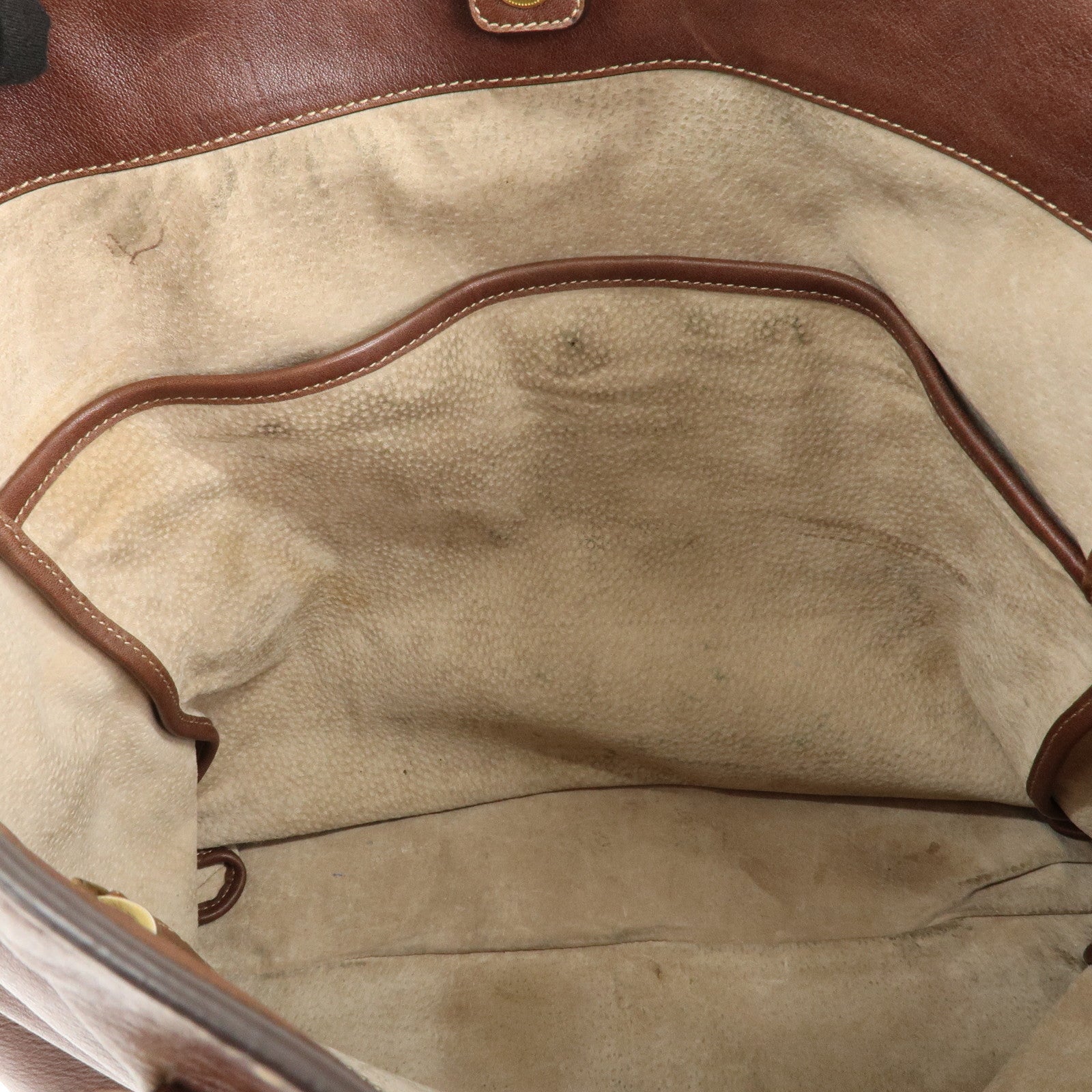 PRADA Logo Leather 2way Shoulder Bag Tote Bag Gold HDW Brown Used