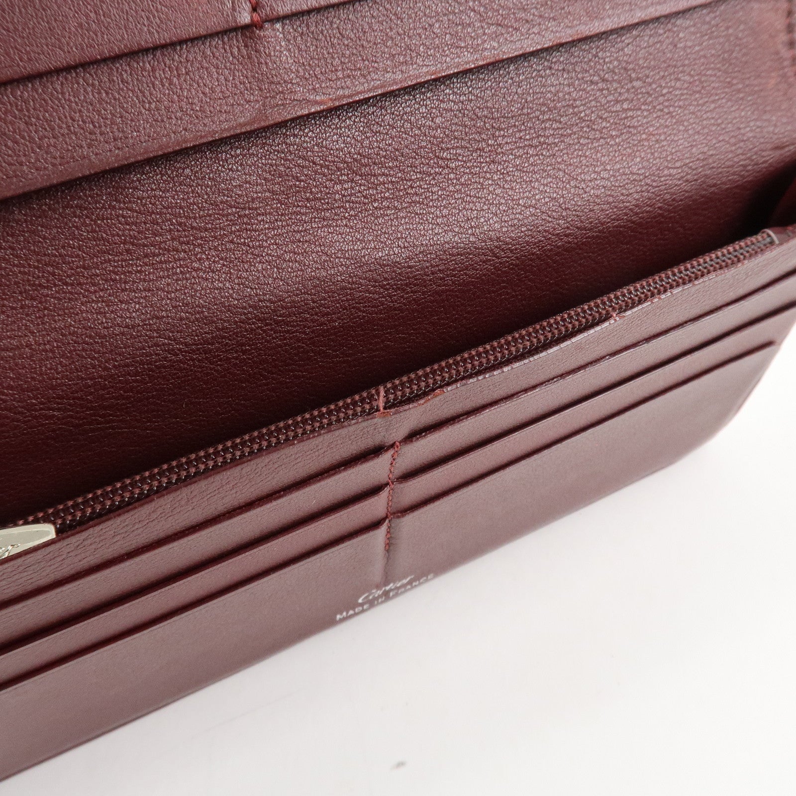 Cartier Leather Bi-fold Long Wallet Silver HDW Black Bordeaux Used