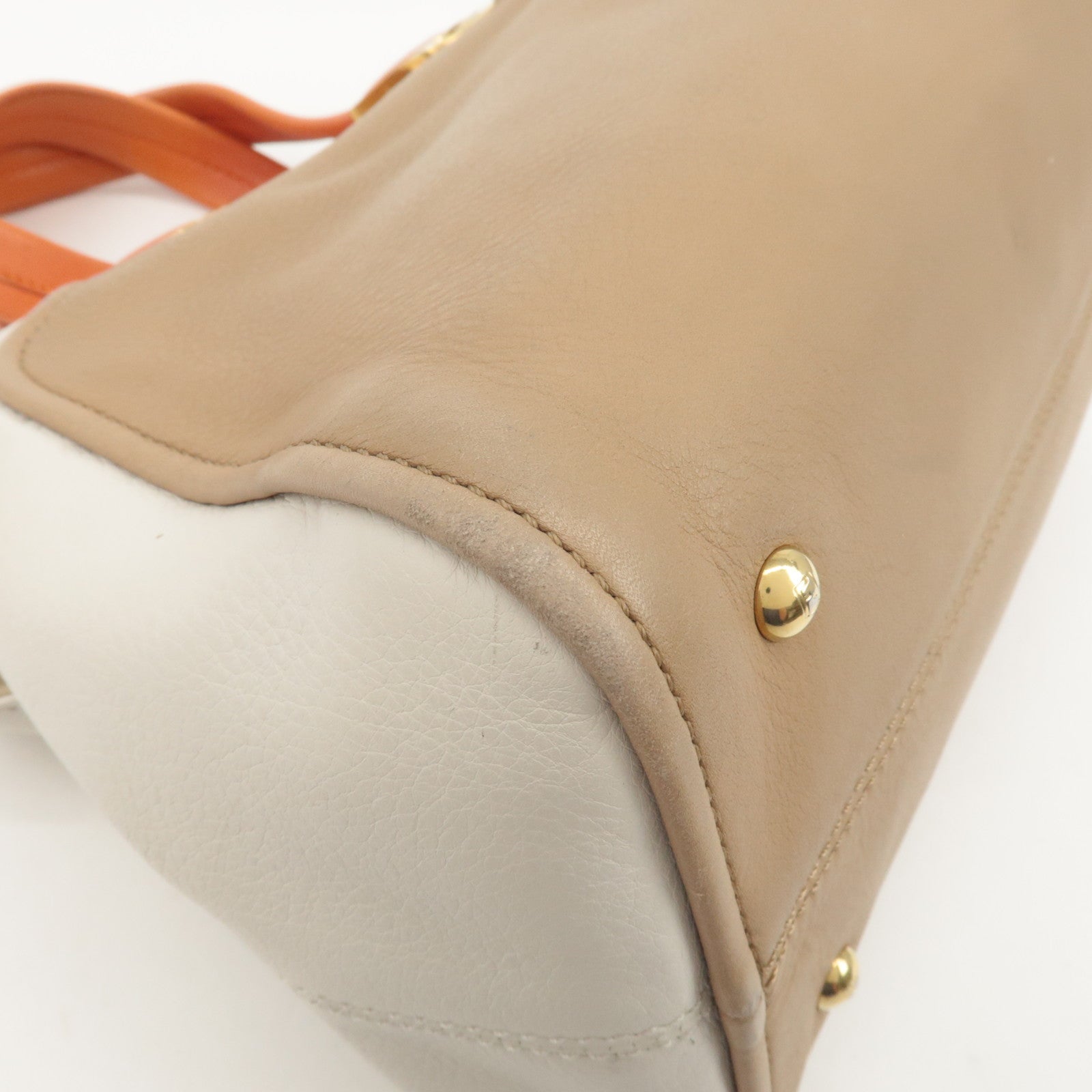 FENDI Cameleon Leather 2Way Shoulder Bag Orange Beige Ivory 8BL114 Used