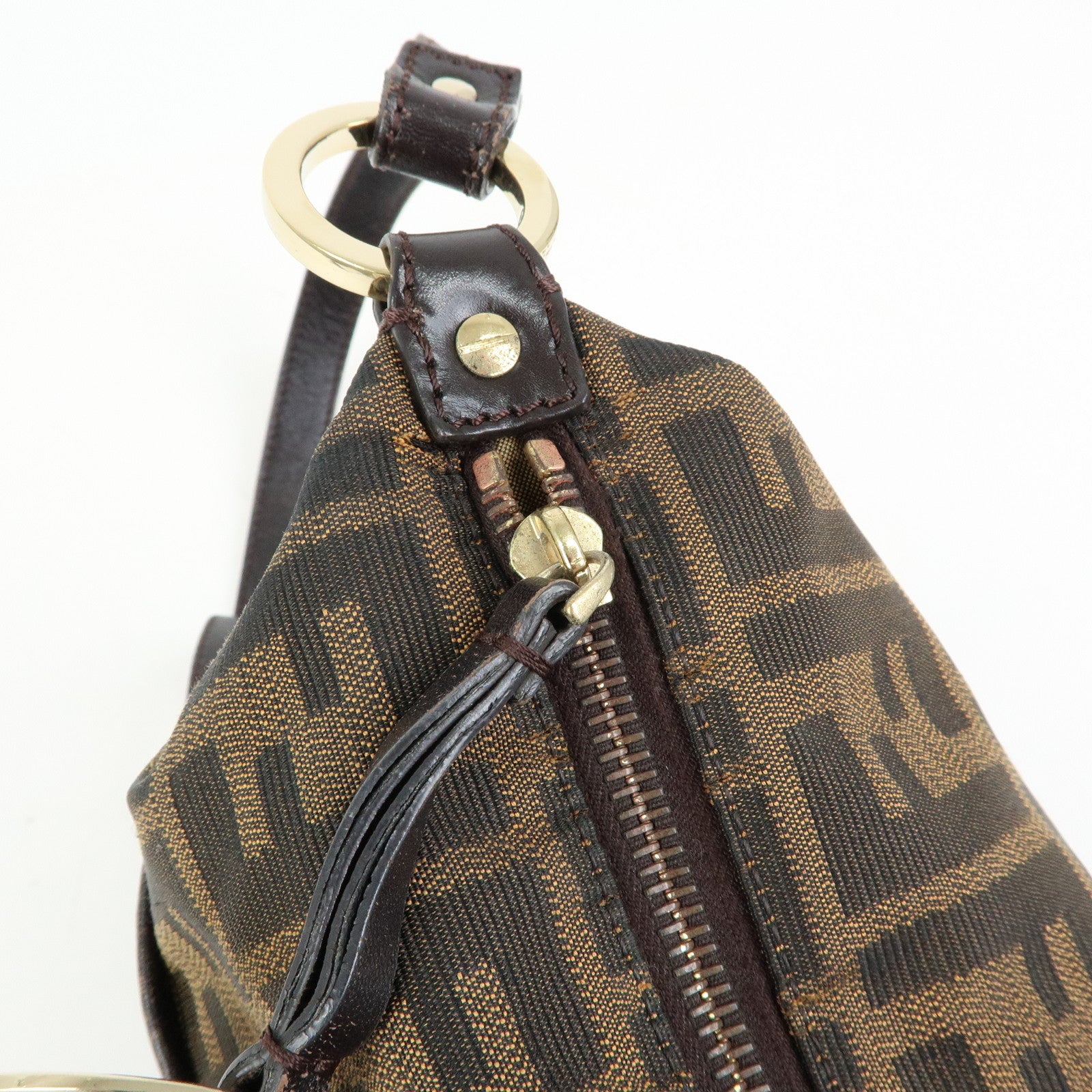 FENDI Zucca Canvas Leather Shoulder Bag Black Brown 8BT191‑JWU