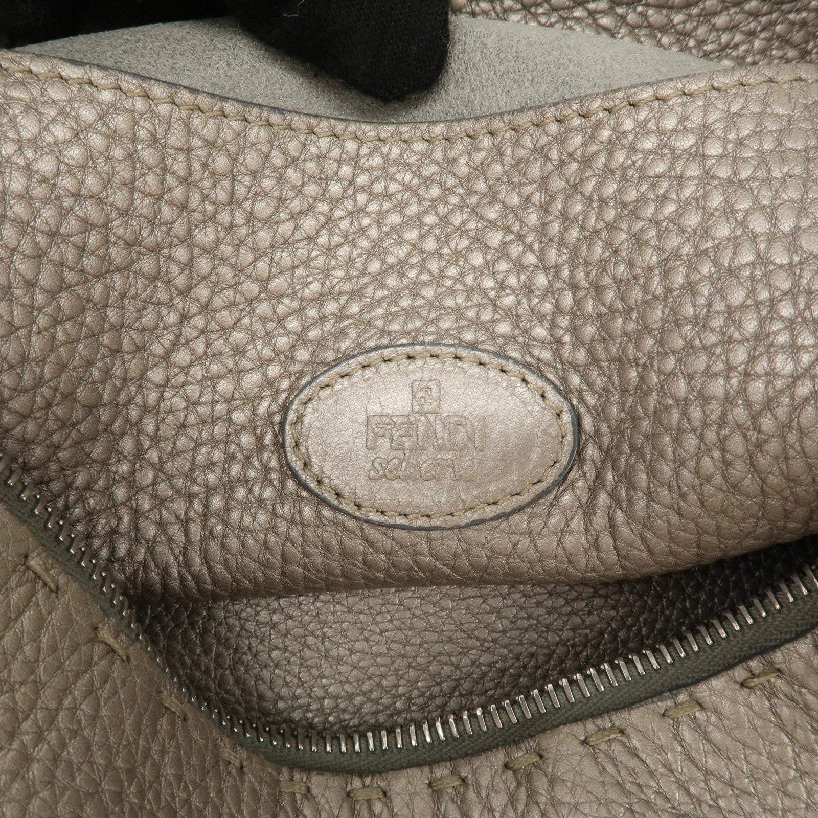 FENDI Selleria Leather Tote Bag Shoulder Bag Hand Bag Gray Used