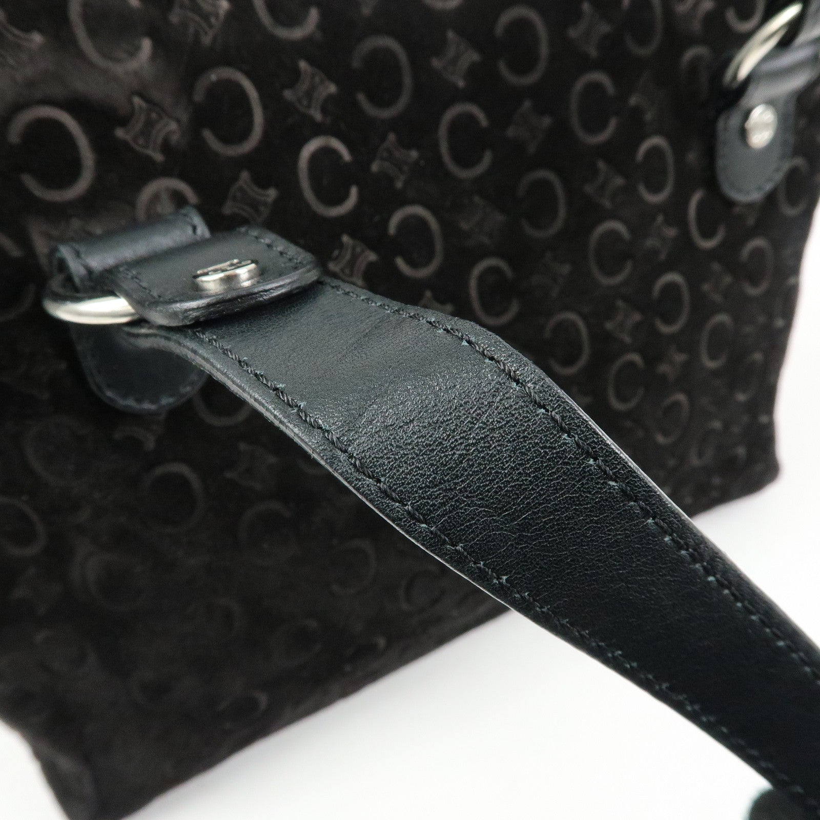 CELINE C Macadam Suede Leather Hand Bag Tote Bag Shoulder Bag Black