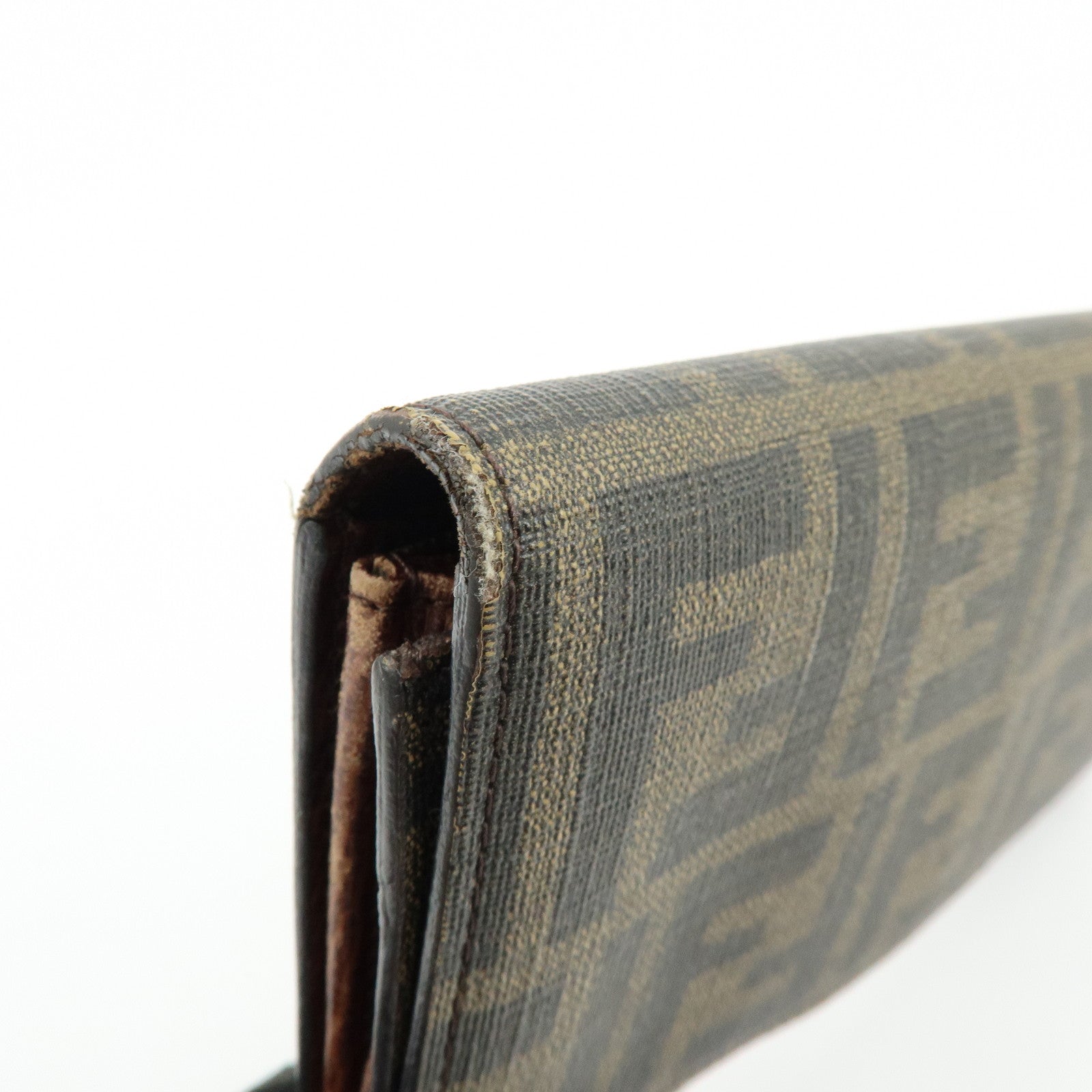 FENDI Zucca Leather Bi-fold Long Wallet Brown Black 8M0000