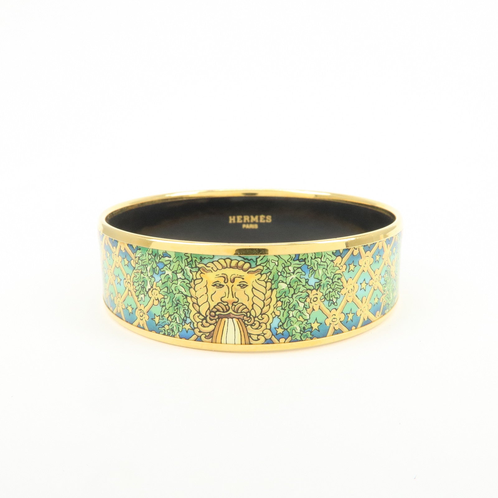HERMES Email GM Animal Gold Plated Bangle Bracelet Green Gold