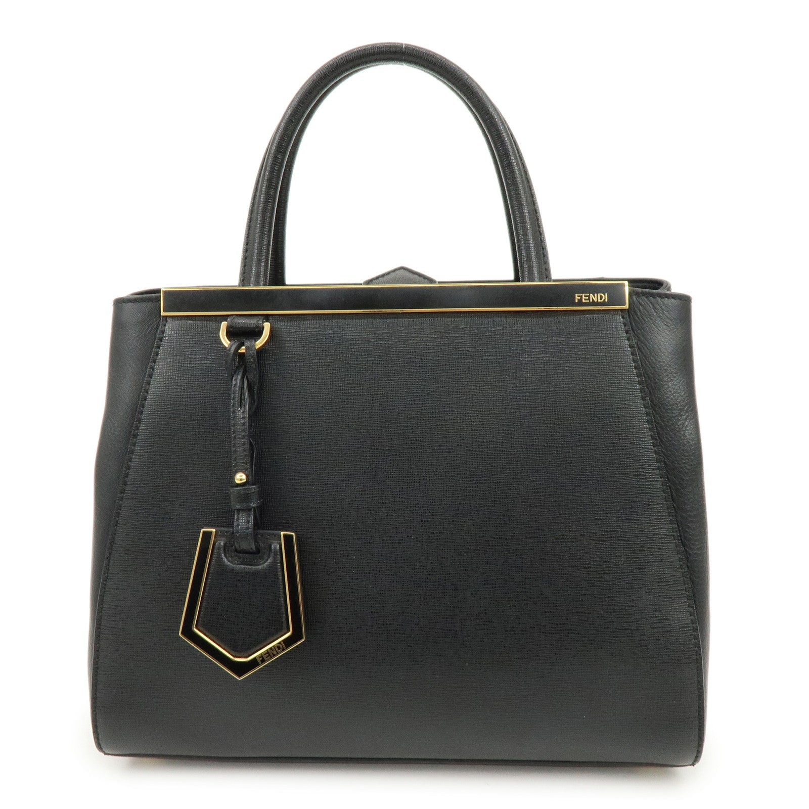 FENDI Petit 2Jours Leather 2Way Bag Hand Bag Shoulder Bag Black