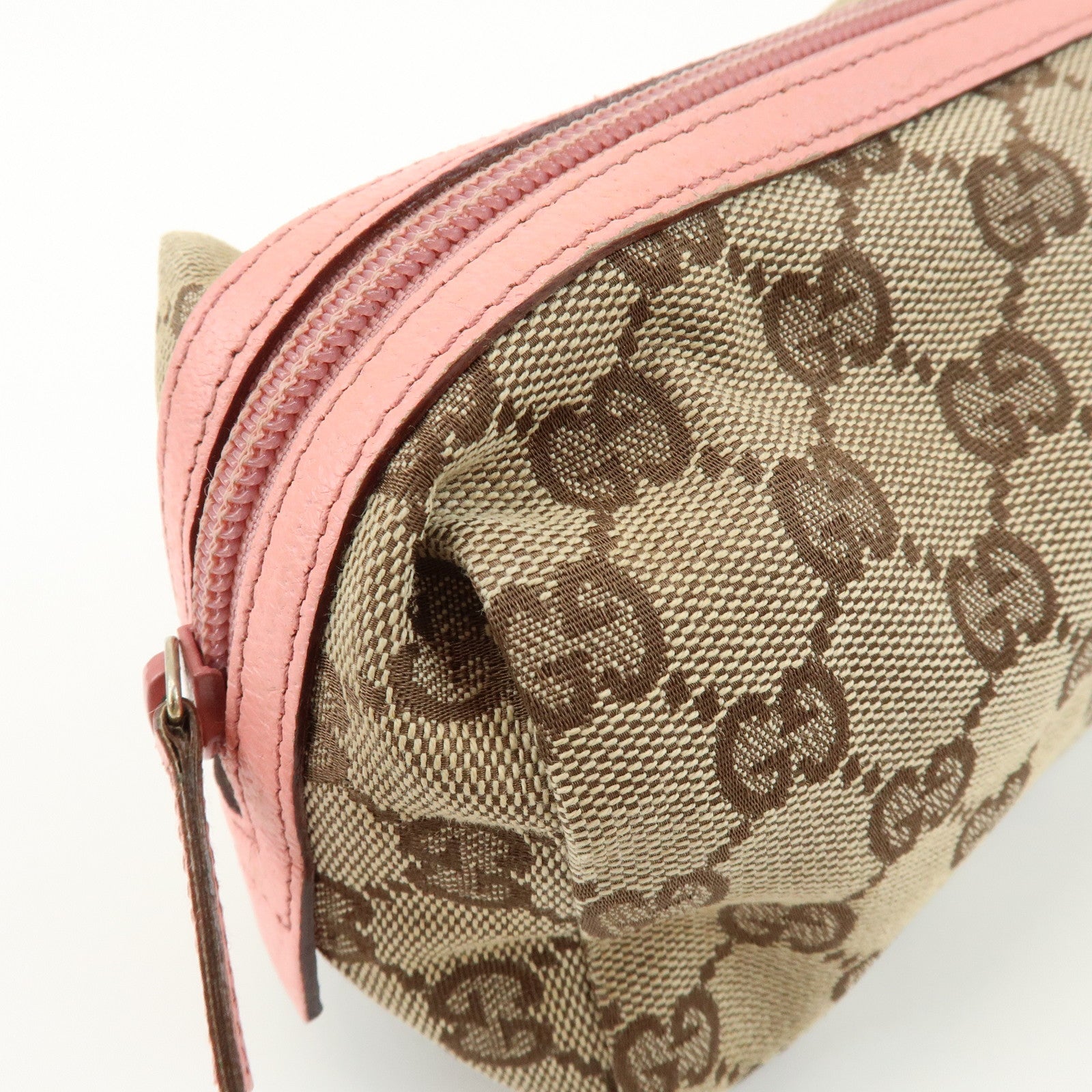 GUCCI GG Monogram Canvas Leather Cosmetic Pouch Beige Pink 29595