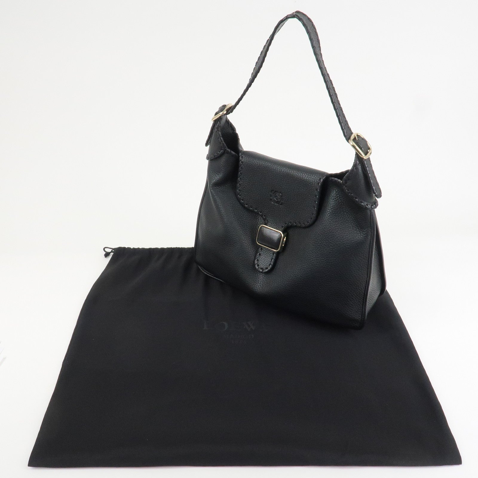 LOEWE Anagram Leather Granada Shoulder Bag Hand Bag Black