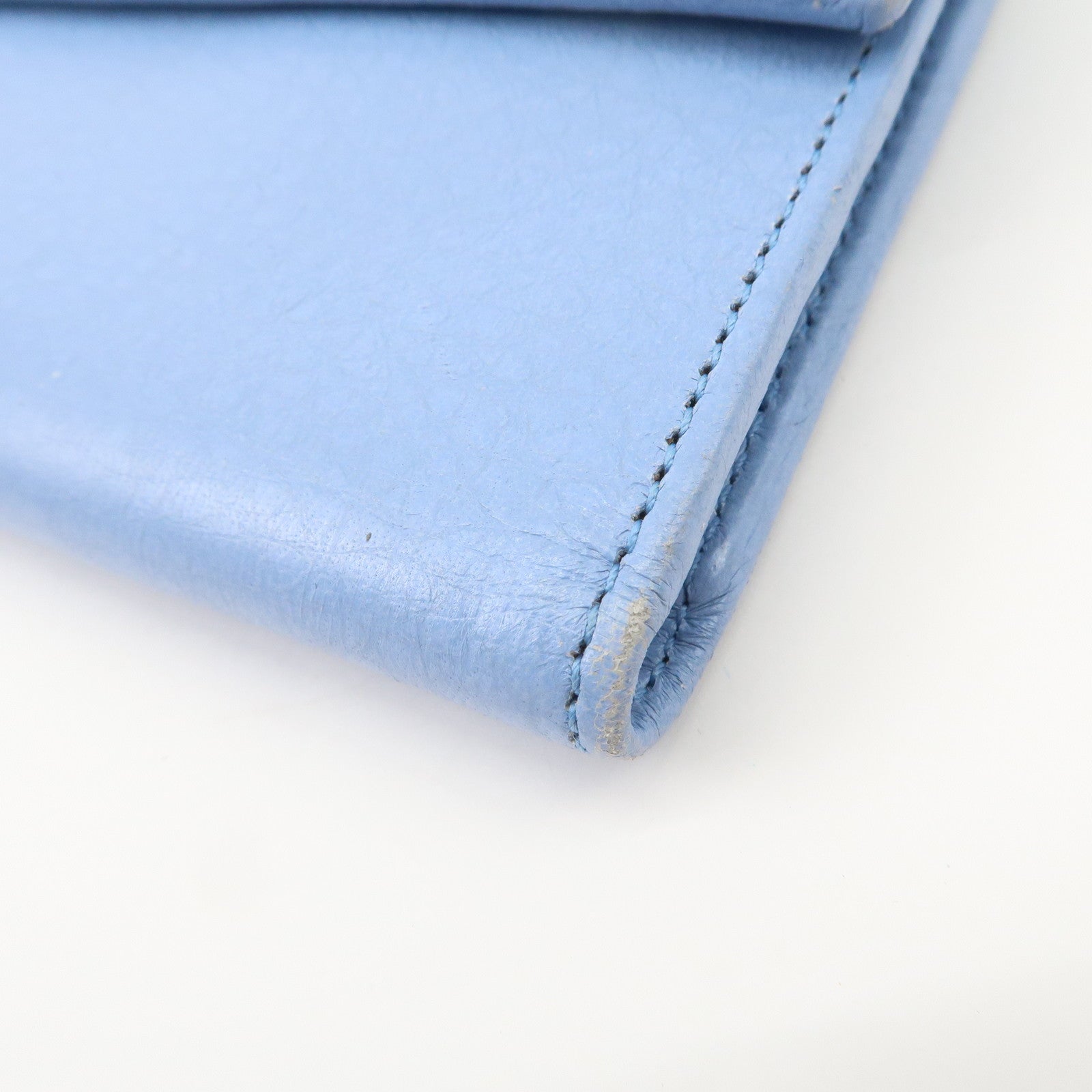 GUCCI Trifold Leather Wallet Blue Gold Hardware 346057 Used