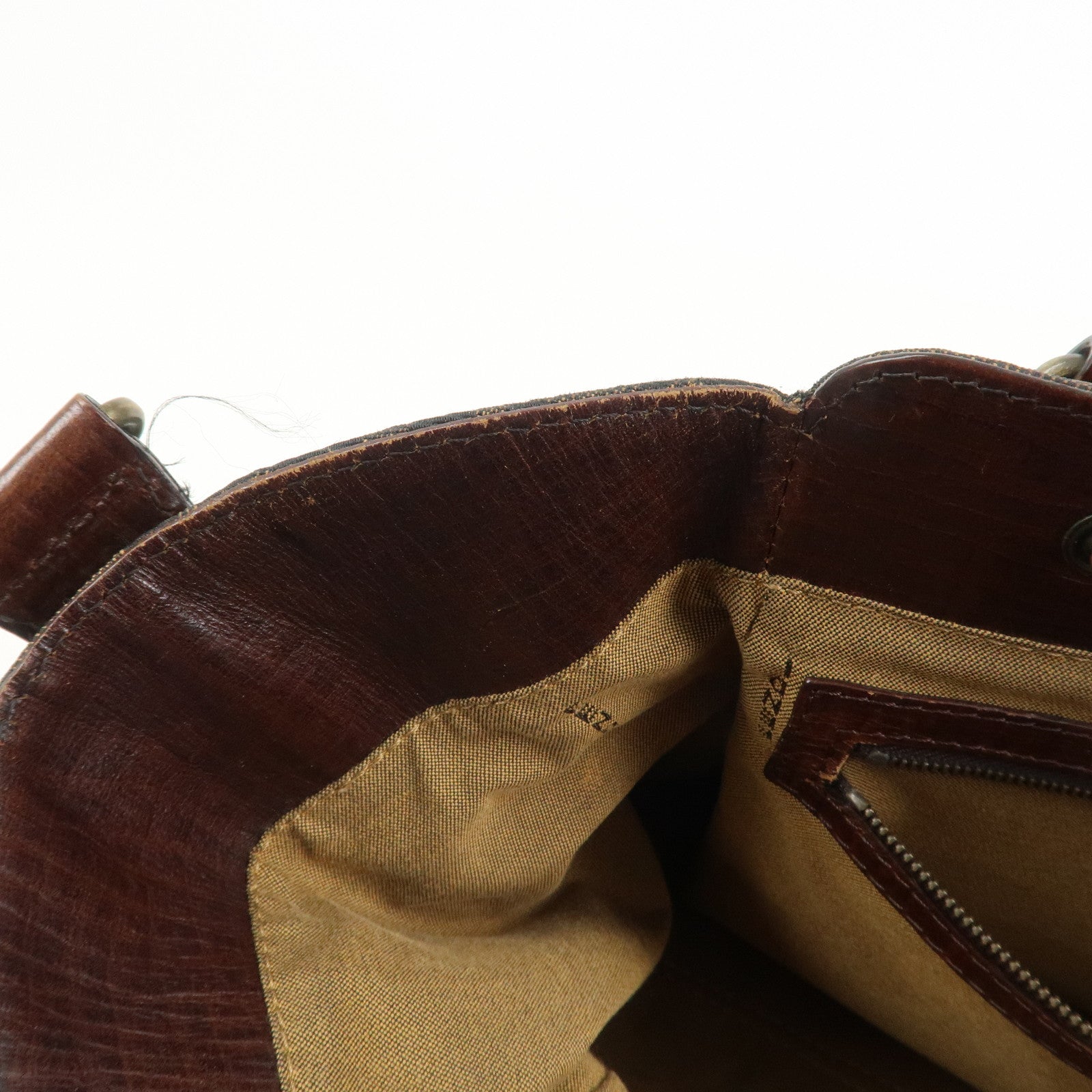 FENDI Ethnico Zucca Canvas Leather Tote Bag Shoulder Bag 8BN157