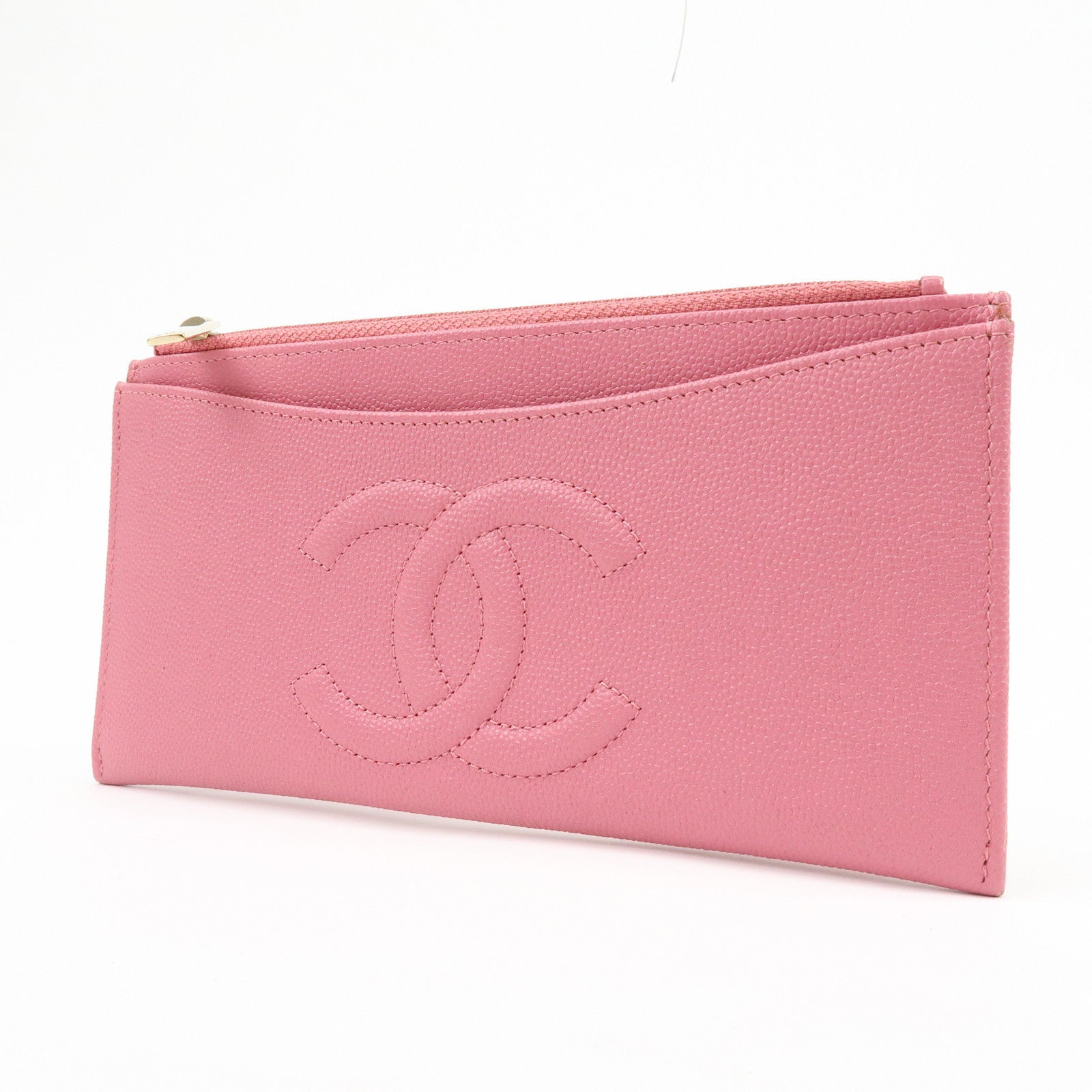 CHANEL COCO Mark Metiers D’Art Caviarskin Fragment Card Case Pink