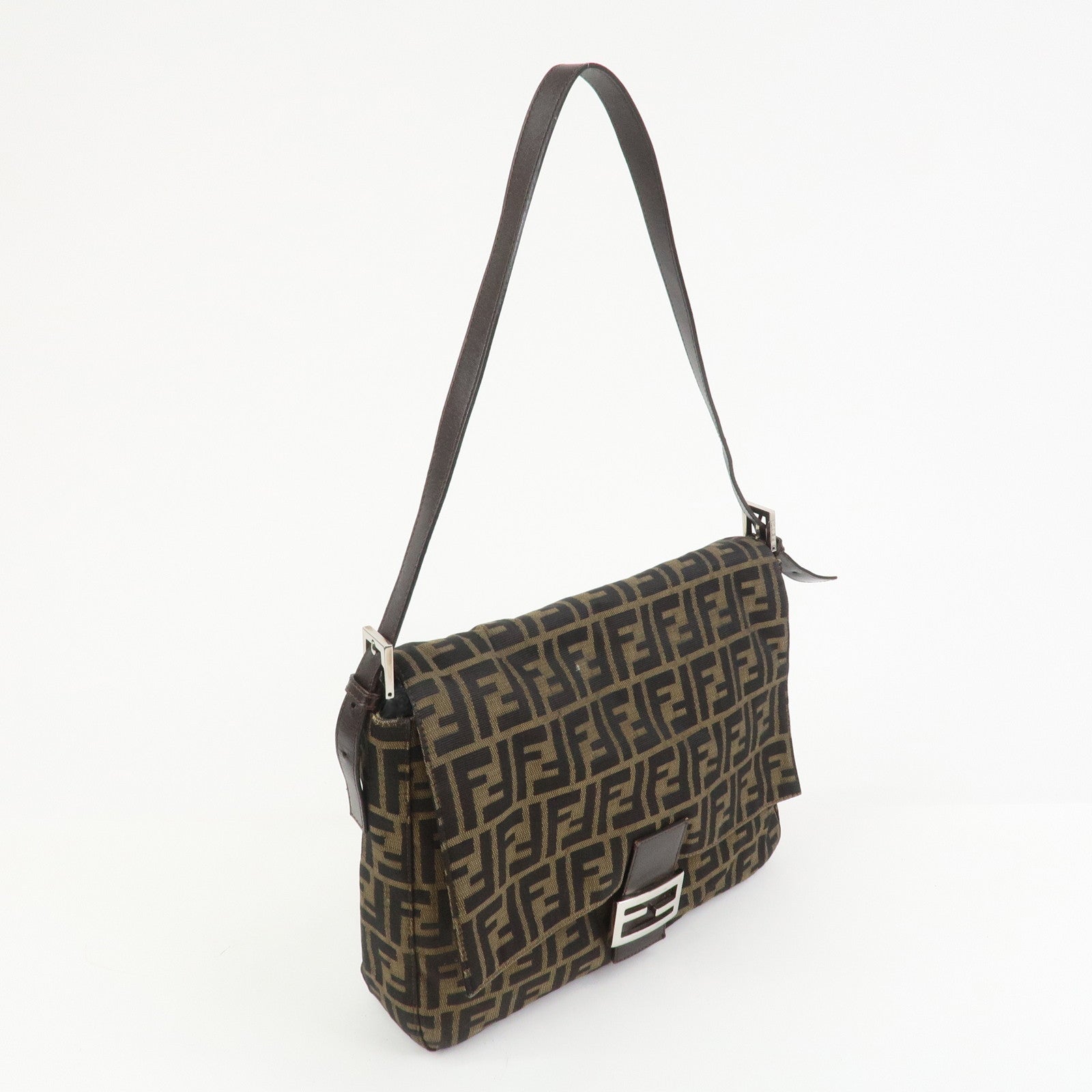 FENDI Zucca Canvas Leather Shoulder Bag Crossbody Bag Brown 26695