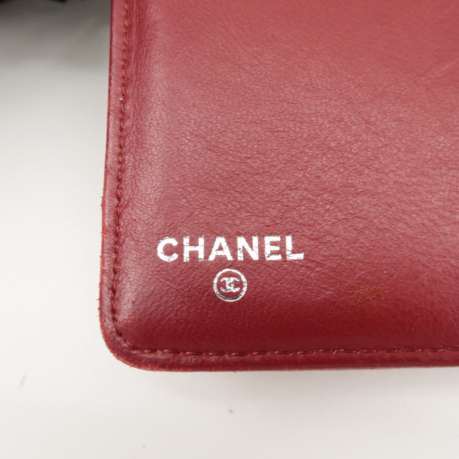 CHANEL COCO Mark Camelia Leather Bi-fold Wallet Red A50087 Used