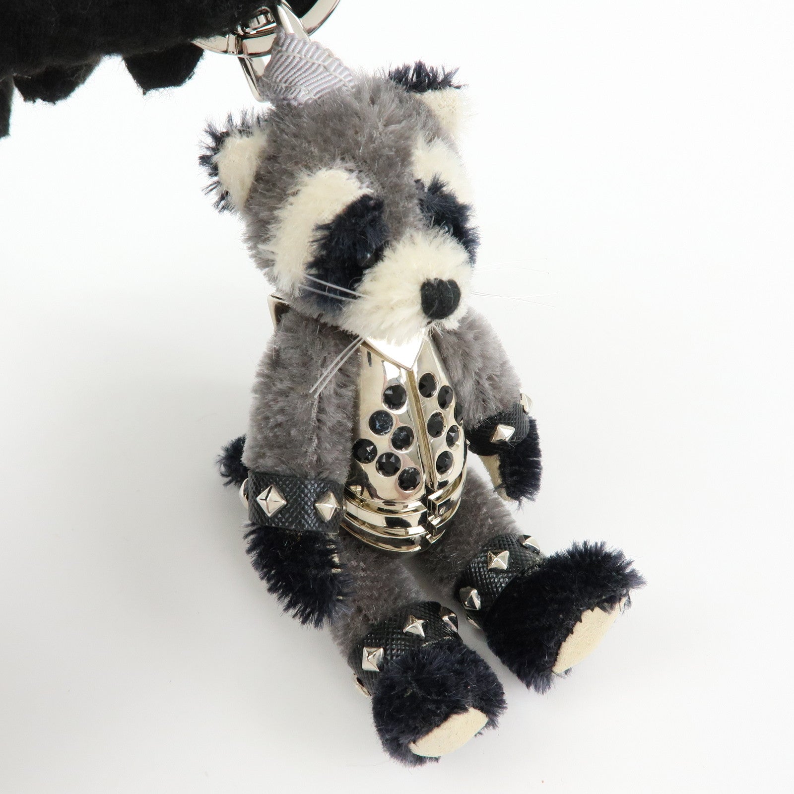 PRADA Beear Polyester Metal Bear Brick Racoon Bag Charm Grey 1ARH56