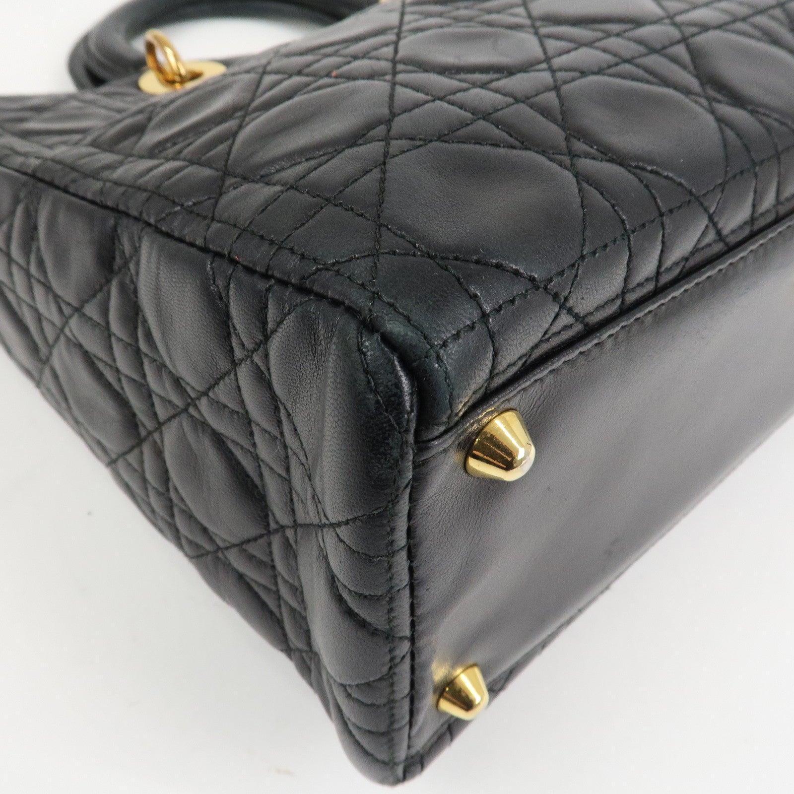 Christian Dior Cannage Lady Dior Leather Large 2Way Bag Black