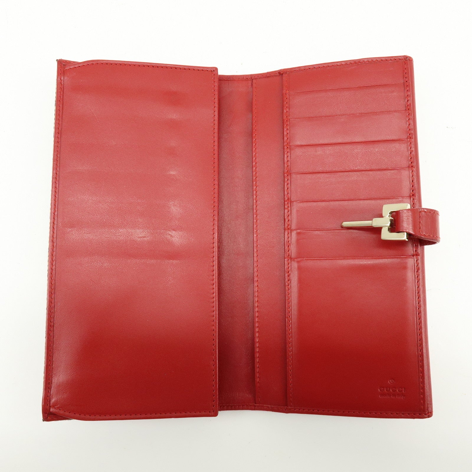 GUCCI Jackie GG Canvas Leather Long Wallet Beige Red 035.0416.2134