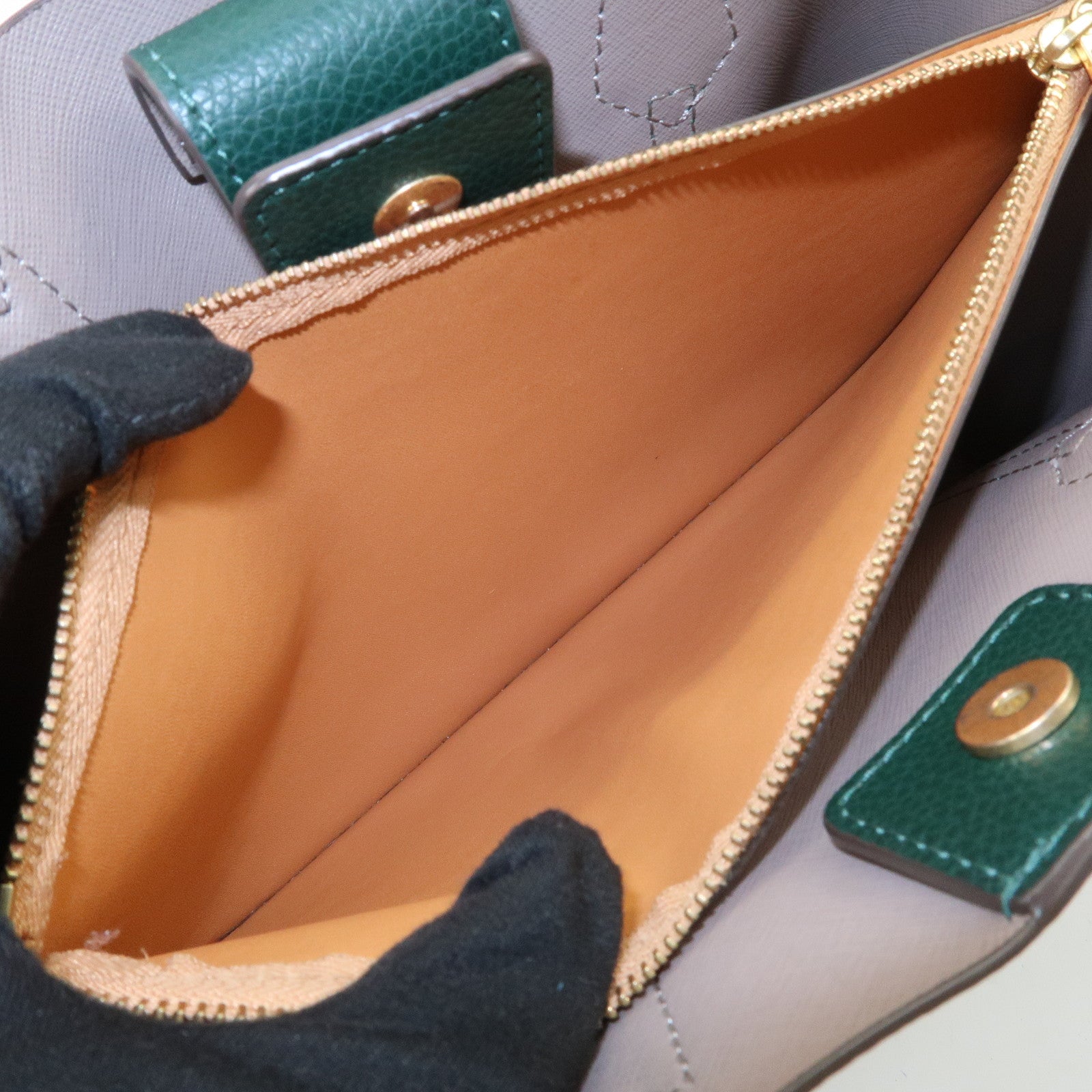 TORY BURCH Perry Logo Leather 2Way Bag Hand Bag Shoulder Bag Green