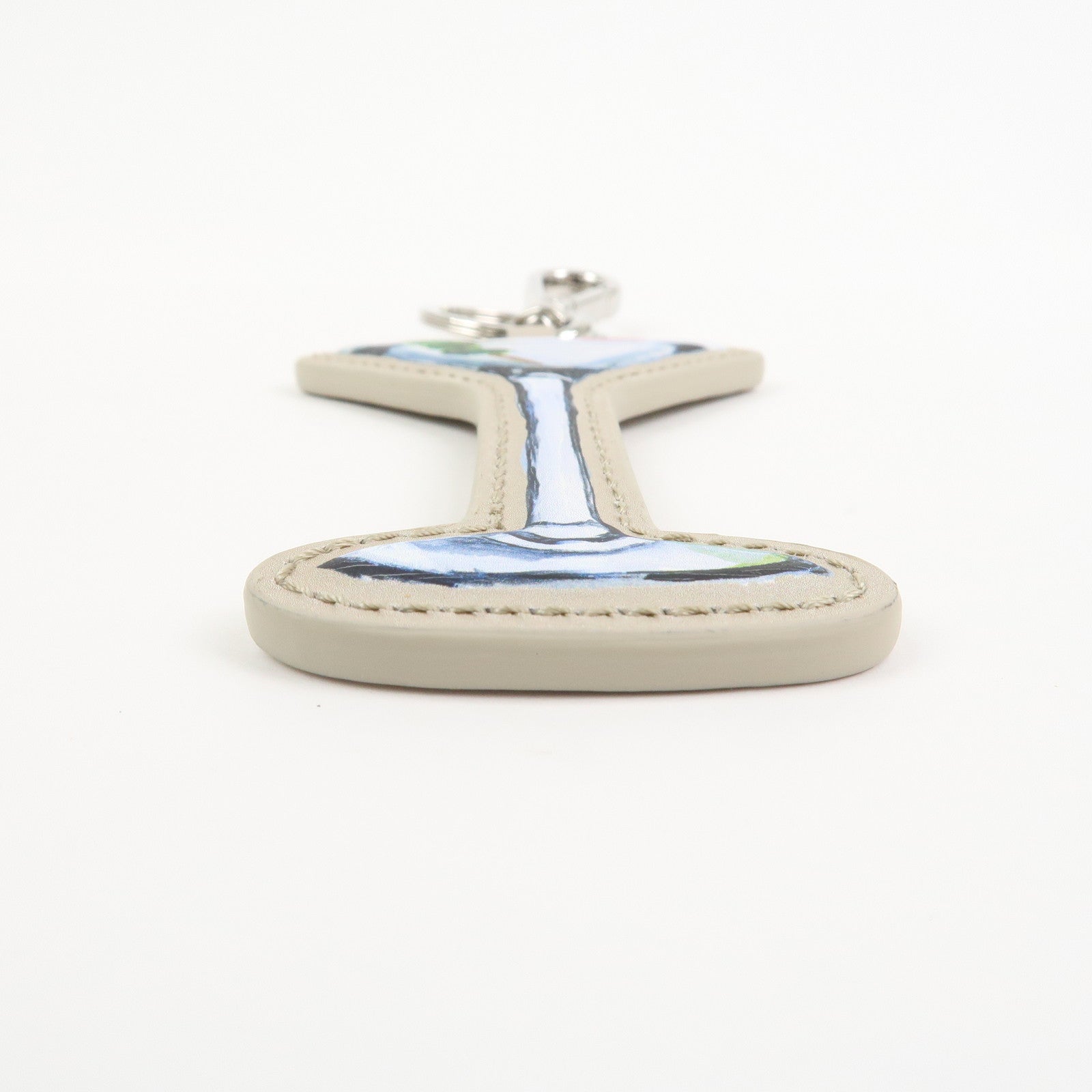 FENDI Logo Leather Martini Bag Charm Key Chain Key Charm Gray