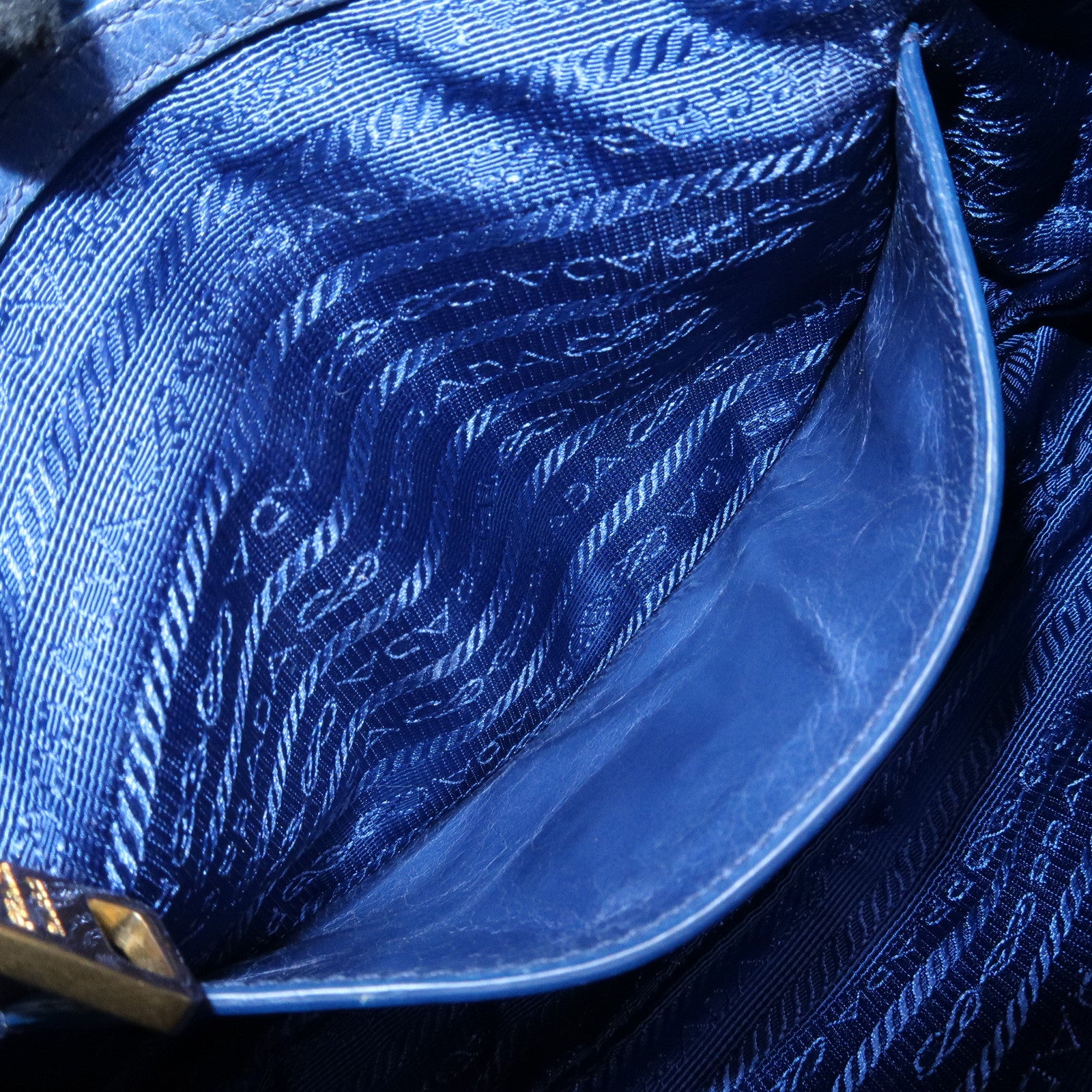 PRADA Leather Shoulder Bag Hand Bag Blue BR4984 Used