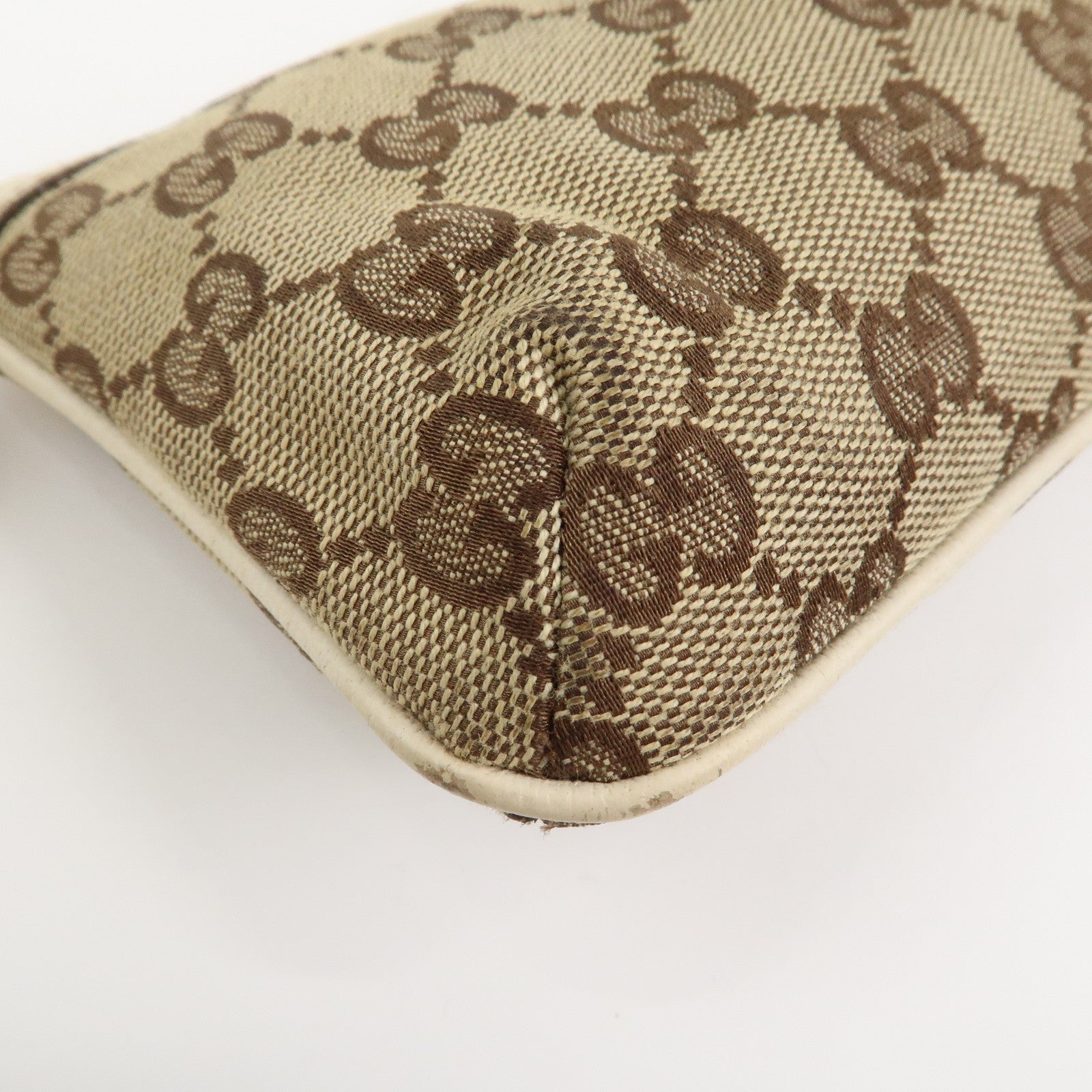 GUCCI Bamboo GG Canvas Leather Cosmetic Pouch Clutch Beige 159913